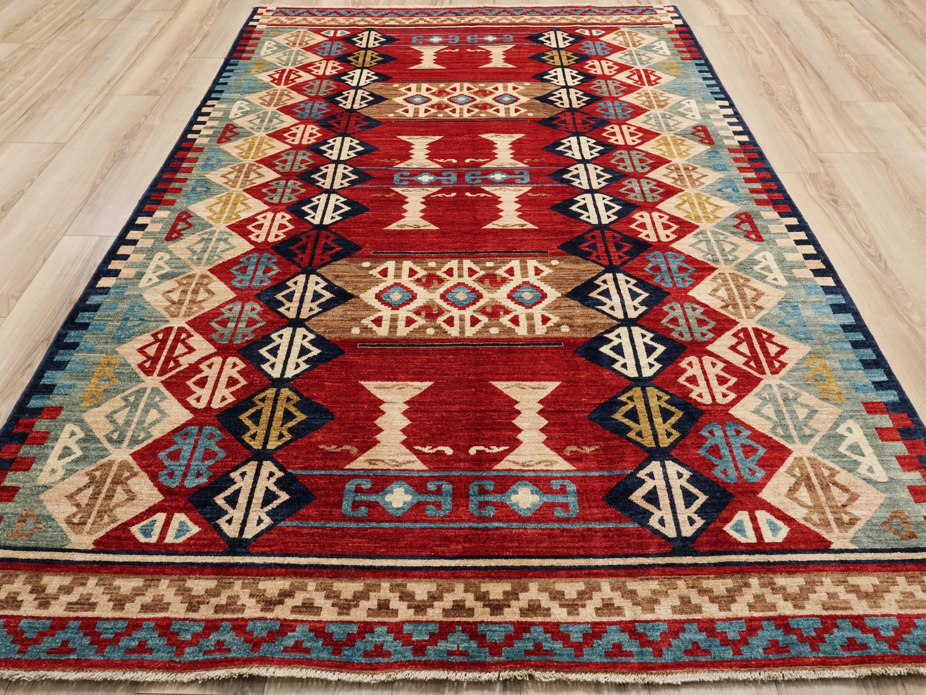 7x10 Ft Red Gabbeh Rug - Hand Knotted Tribal Area Rug