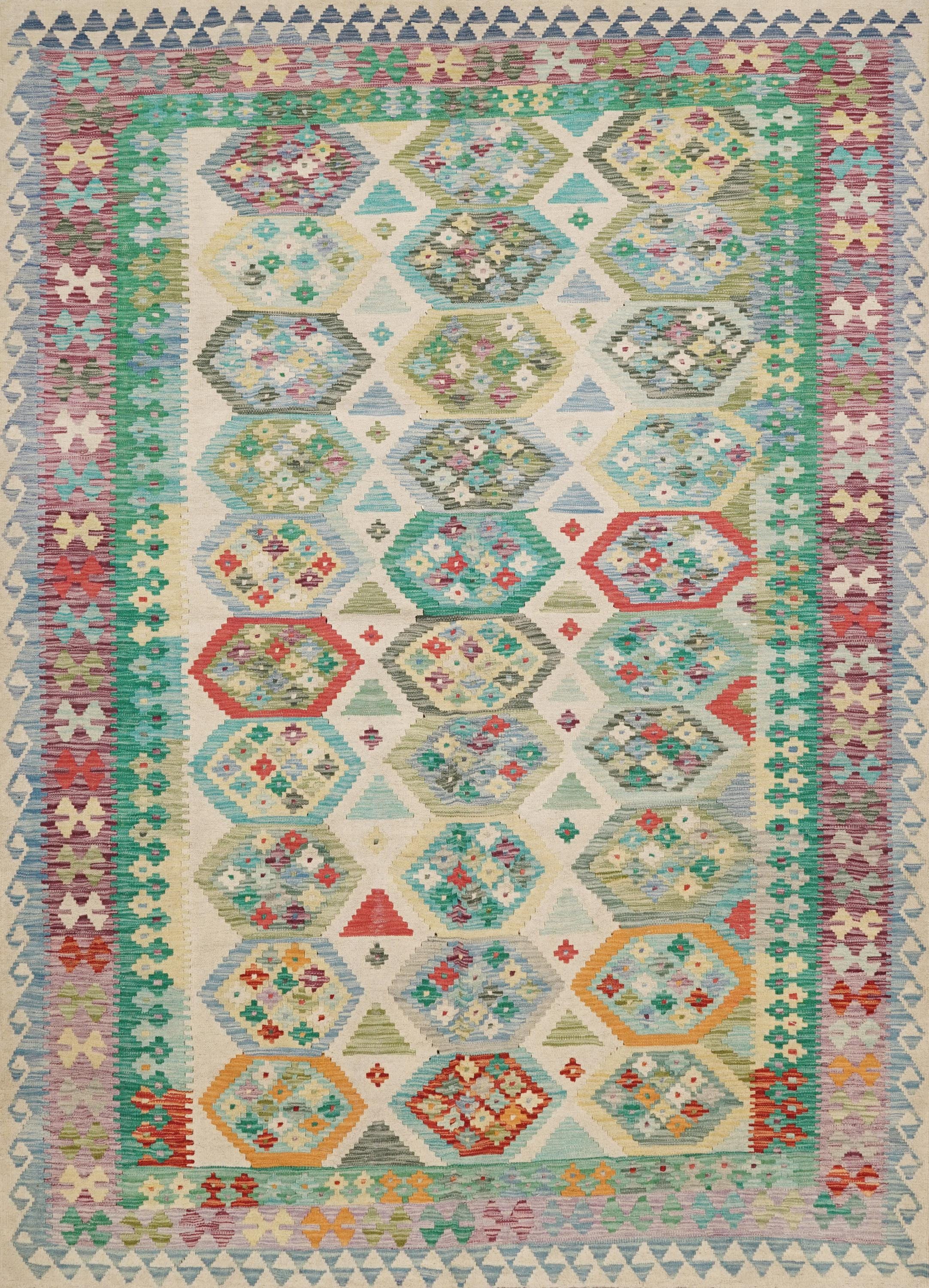 6x10 Ft Green Kilim Rug - Flat Weave Tribal Rug