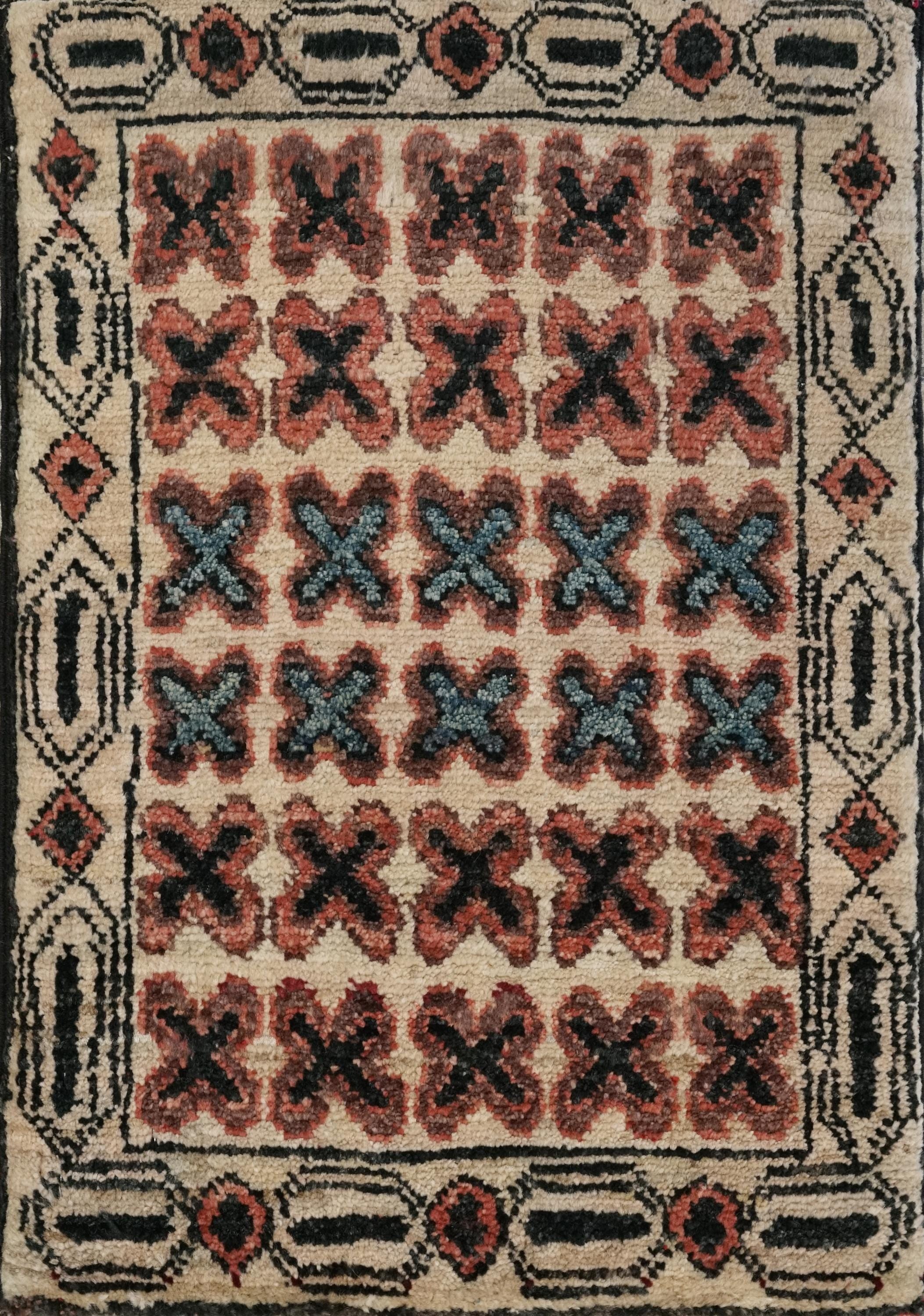 1x2 Ft Hand Knotted Wool Gabbeh Rug - Beige Tribal Accent Rug