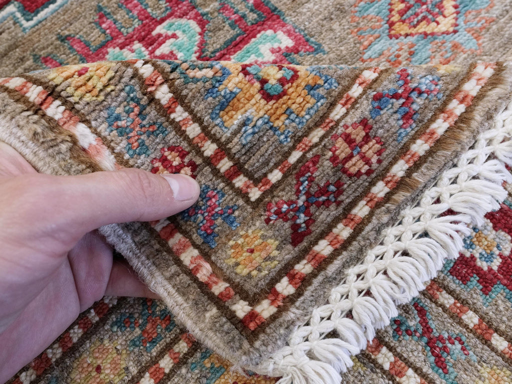 13 Ft Brown Kazak Runner Rug - Hand Knotted Wool Hallway Rug