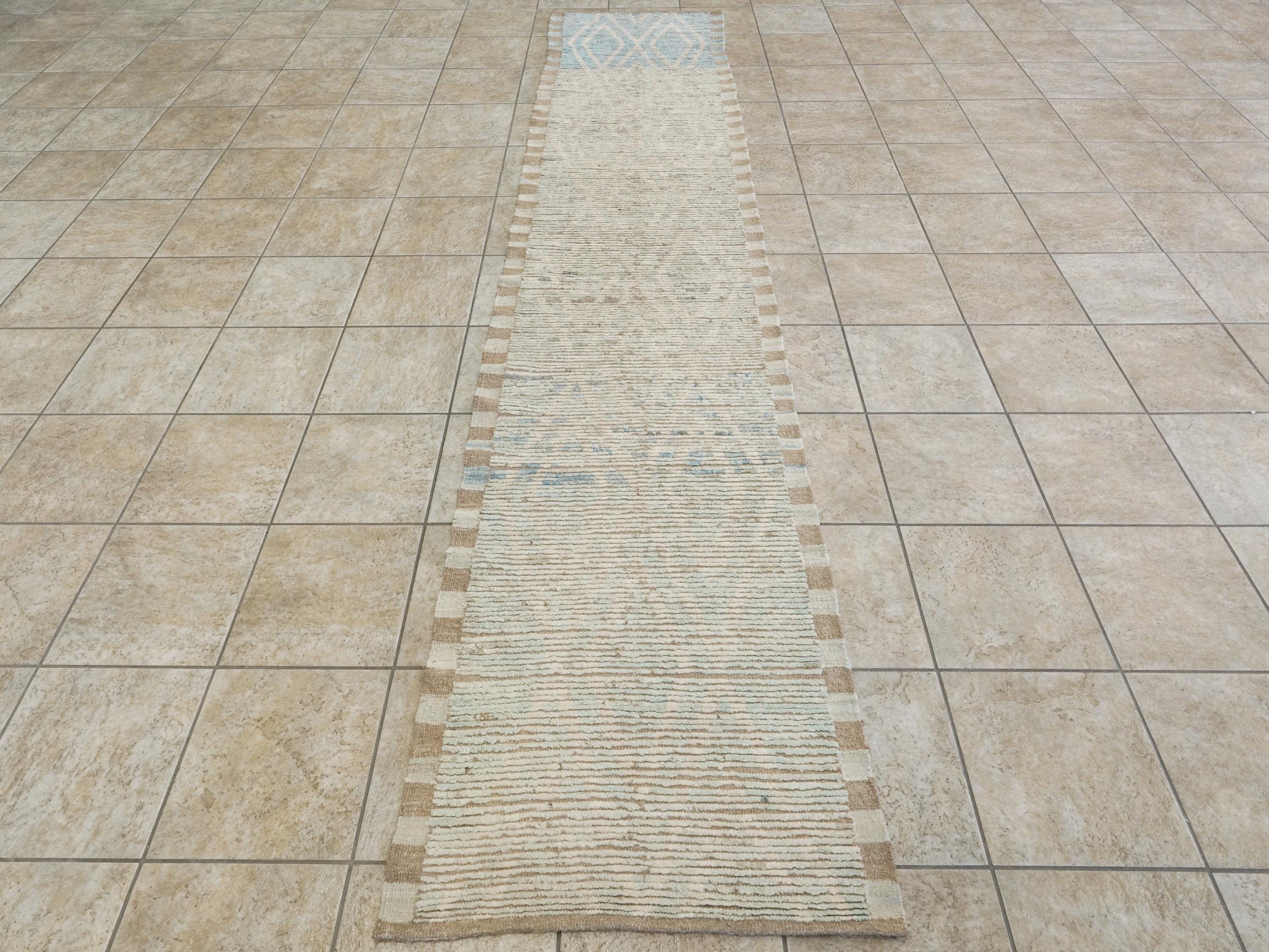 17 Ft Light Blue Moroccan Runner Rug - Hand Knotted Wool Rug