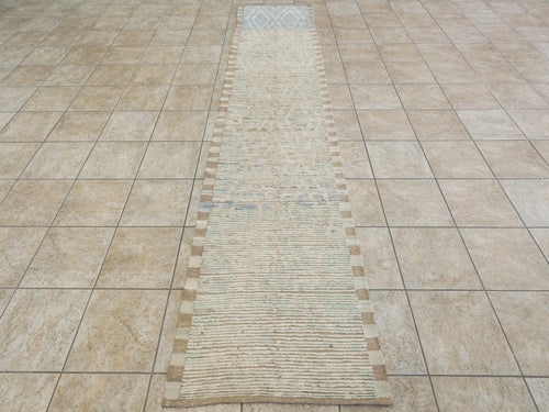 17 Ft Light Blue Moroccan Runner Rug - Hand Knotted Wool Rug