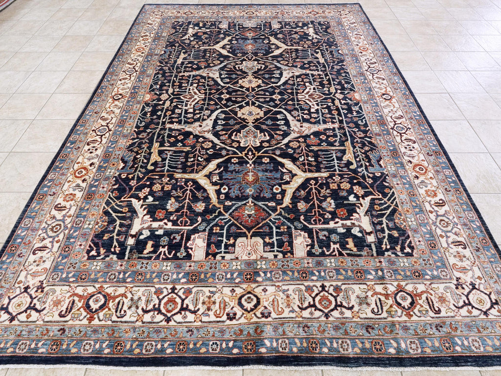 9x12 Ft Blue & Beige Serapi Rug - Hand Knotted Area Rug - Persian Design