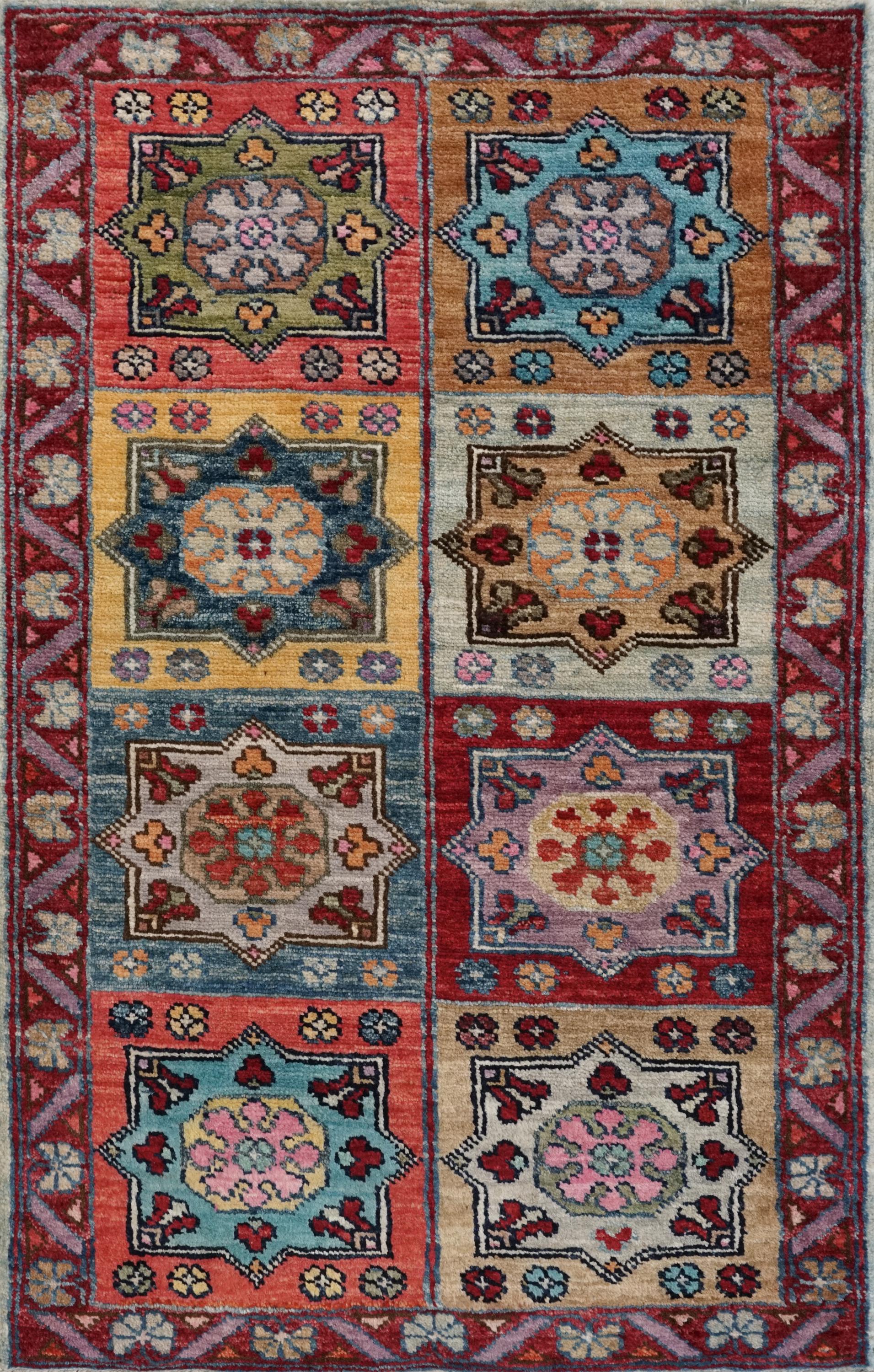 Hand Knotted Red Mamluk Rug - 2x3 Ft Ghazni Wool Oriental Rug