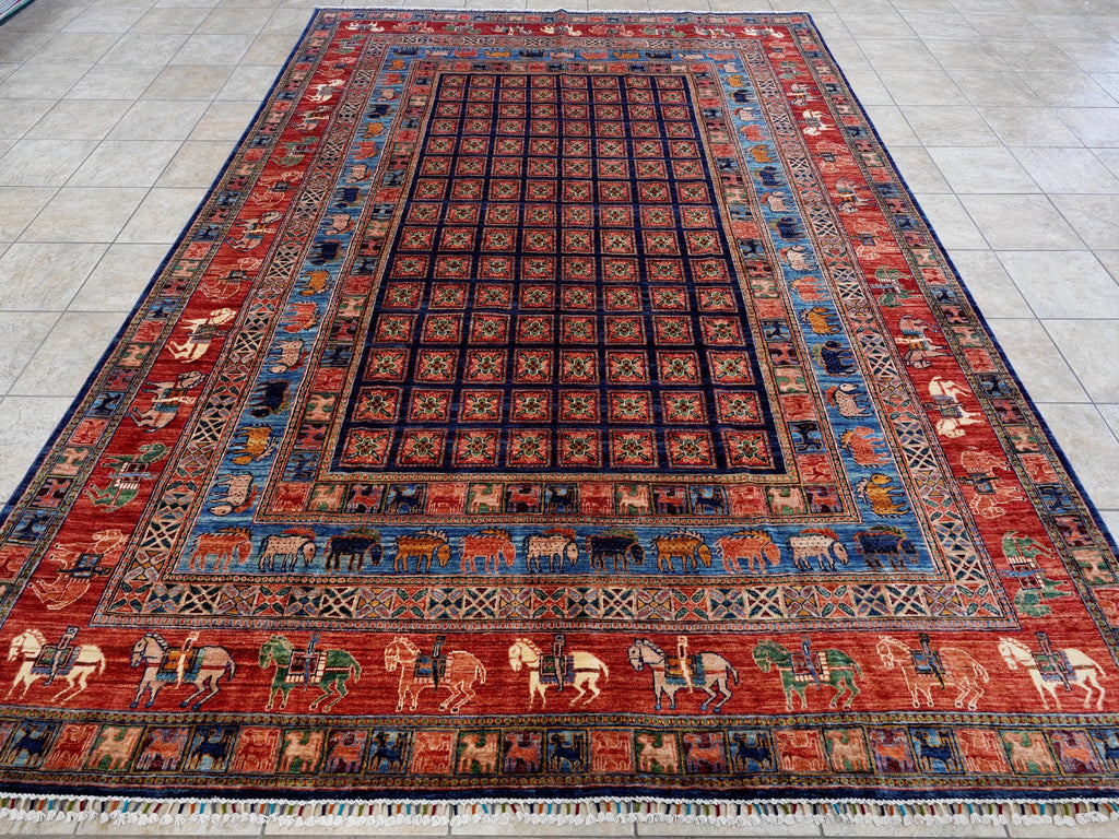 9x12 Ft Red & Blue Pazyryk Rug - Afghan Oriental Area Rug