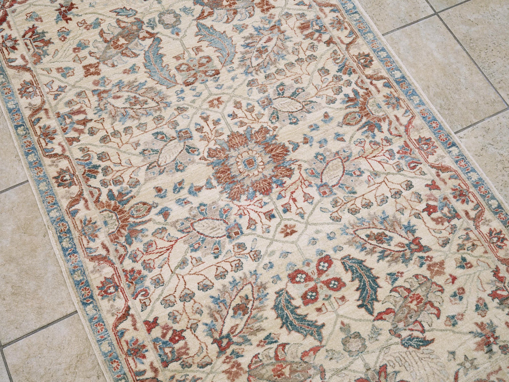 3x5 Ft Handmade Afghan Serapi Rug - White Vintage Wool Area Rug