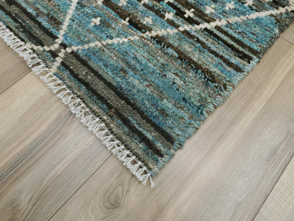 3x5 Ft Cyan Moroccan Rug - Hand Knotted Area Rug