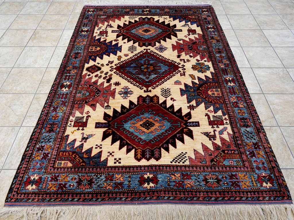 6x8 Ft Red & Blue Baluch Rug - Hand Knotted Oriental Rug - Tribal Design
