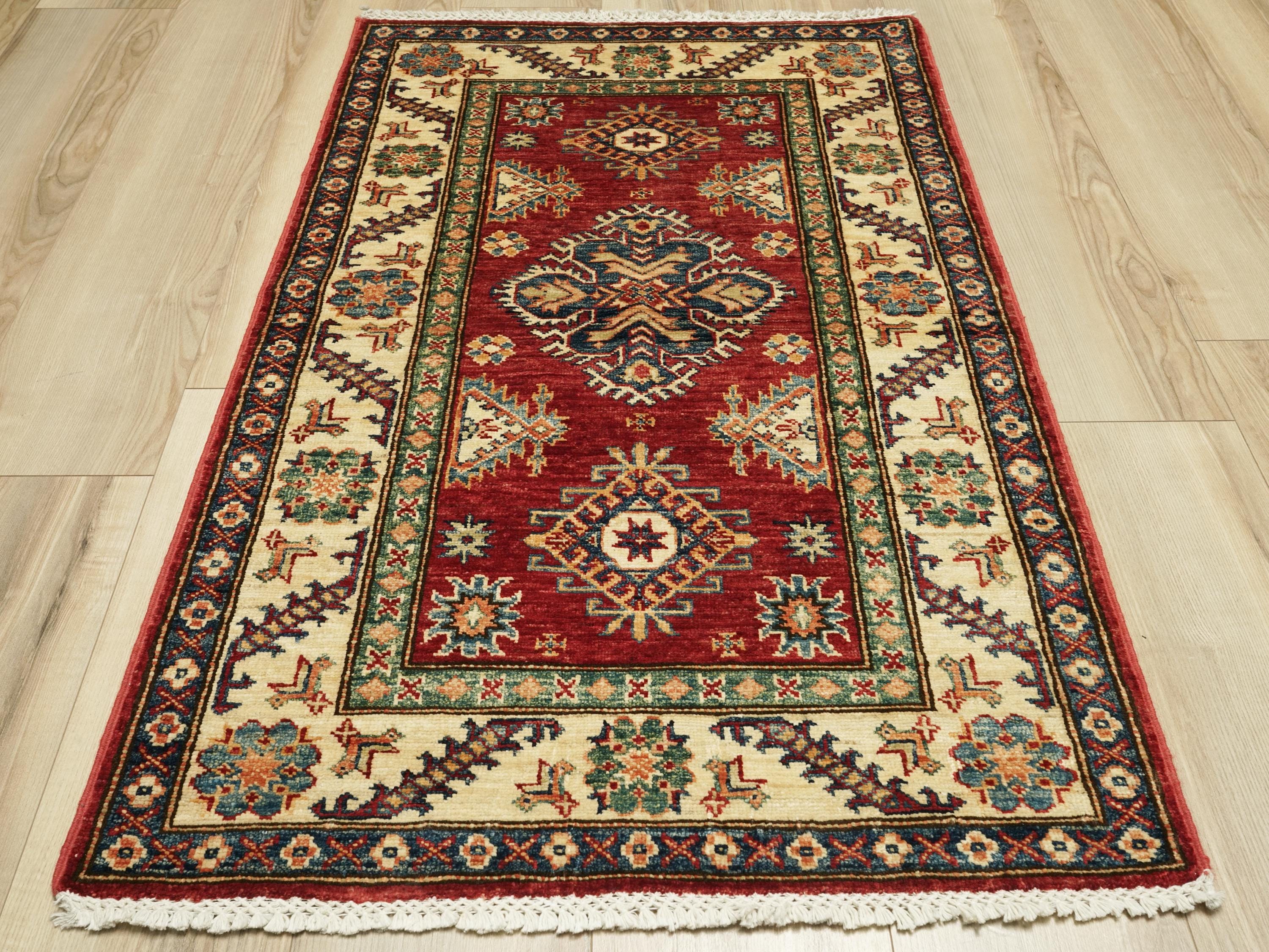 3x4 Ft Red Kazak Rug - Handmade Afghan Wool Rug