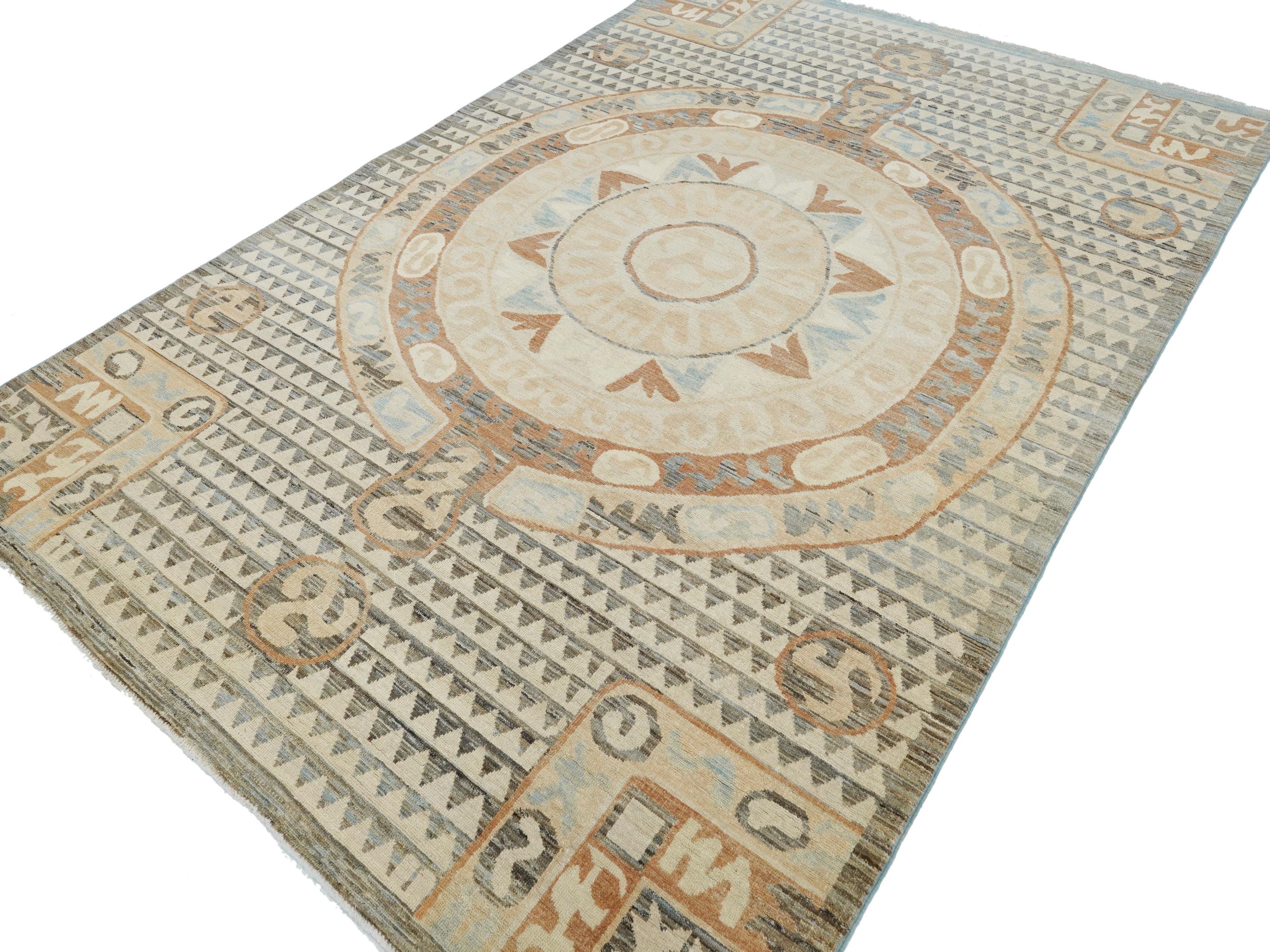 6x9 Ft Antique Tibetan Rug - Beige & Brown Chinese Design