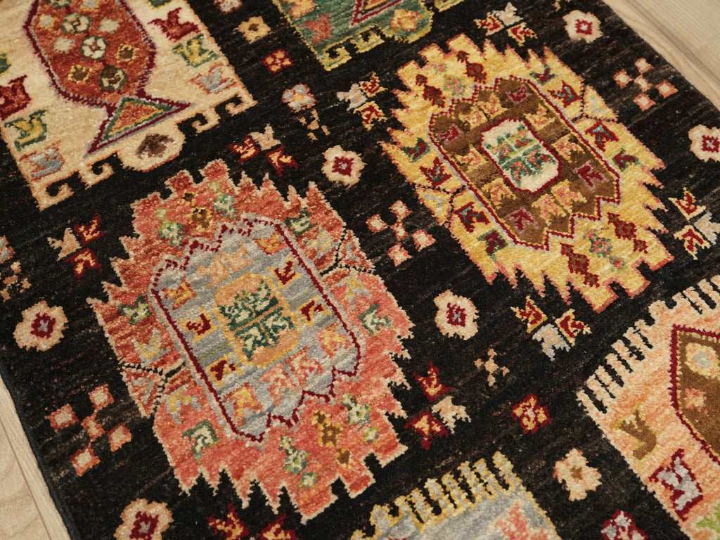 2x3 Ft Black Heriz Rug - Hand Knotted Wool Rug