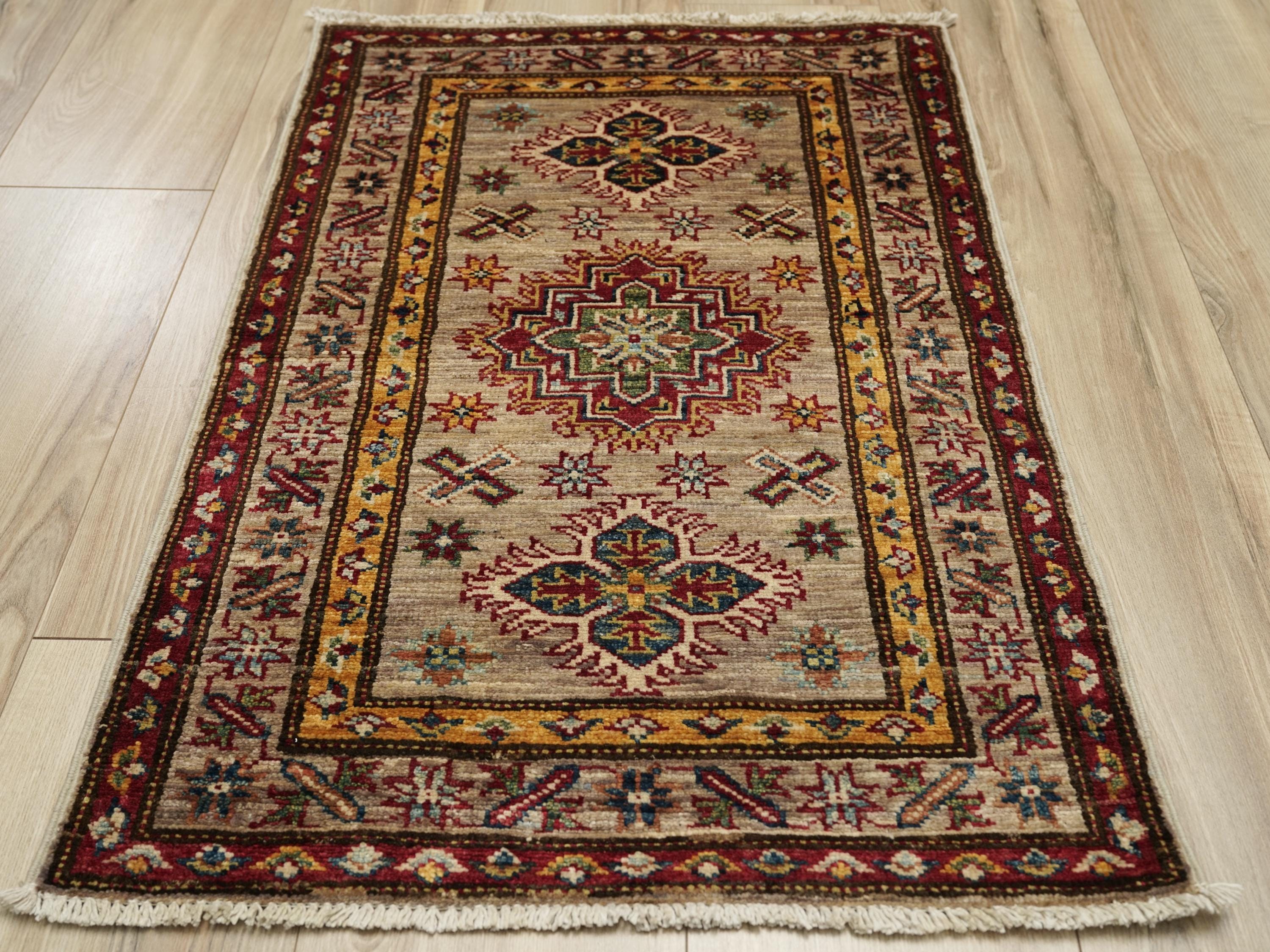 2x3 Ft Beige Kazak Rug - Afghan Wool Accent Rug