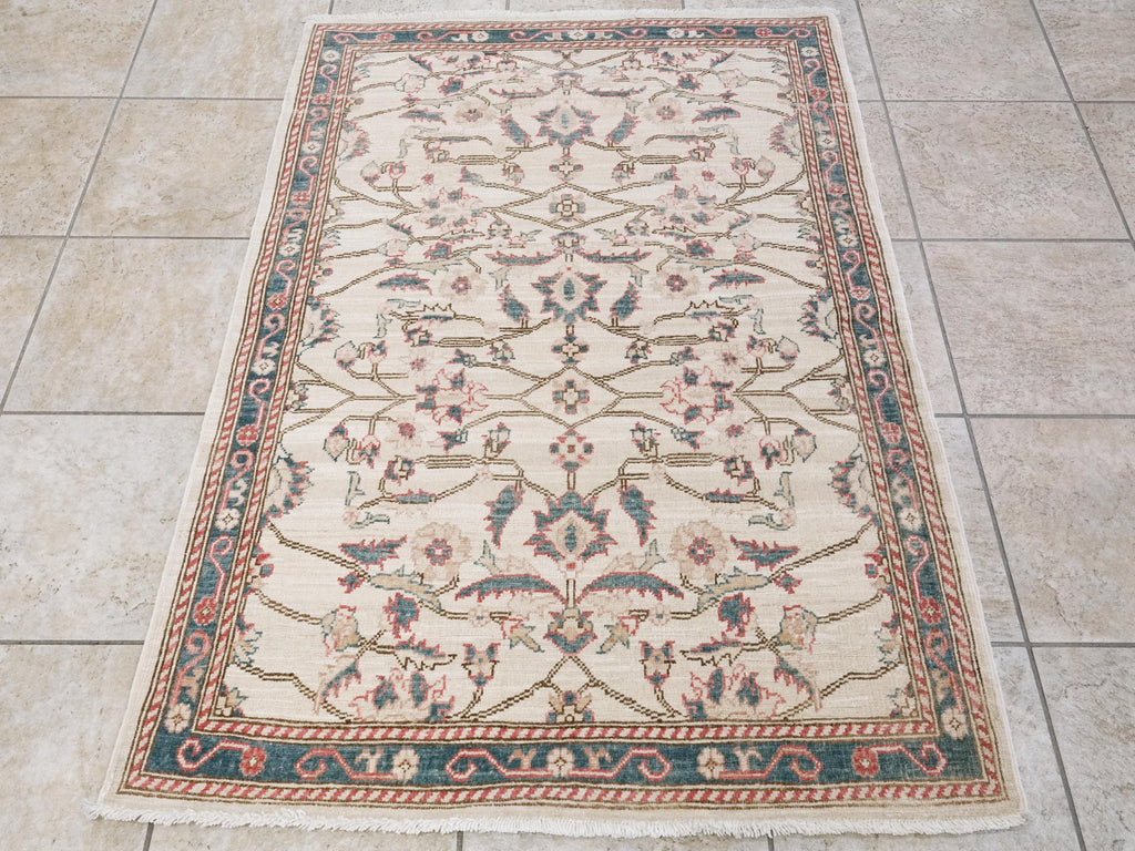 3x5 Ft Beige & Green Serapi Rug - Oriental Wool Rug - Floral Design