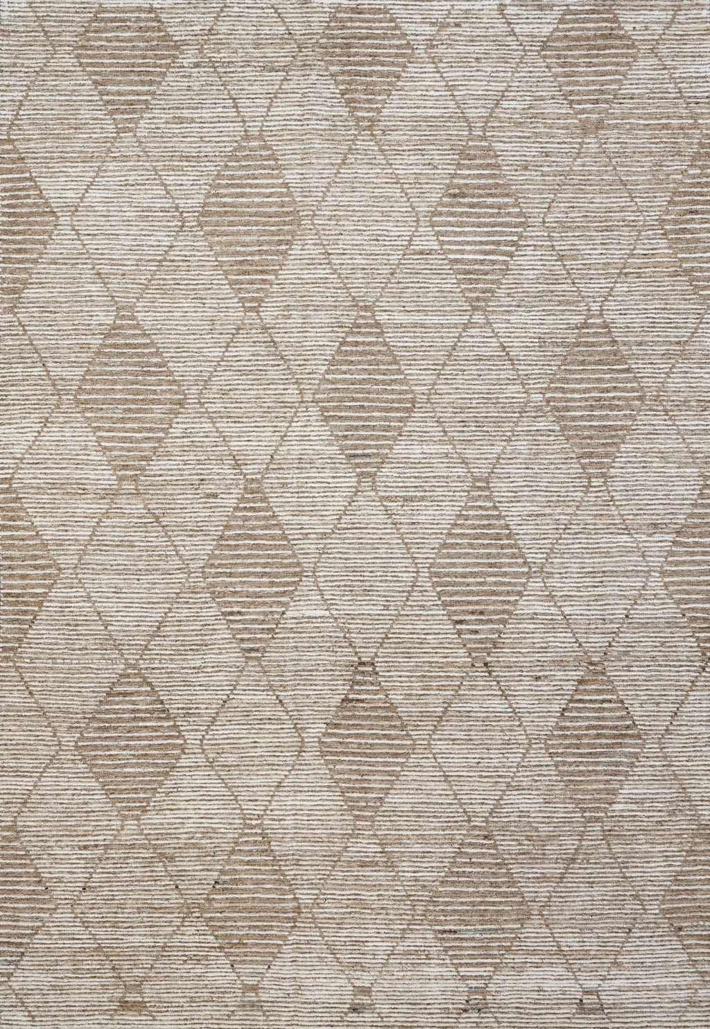 7x10 Ft Hand Knotted Afghan Wool Rug - Beige Moroccan Design