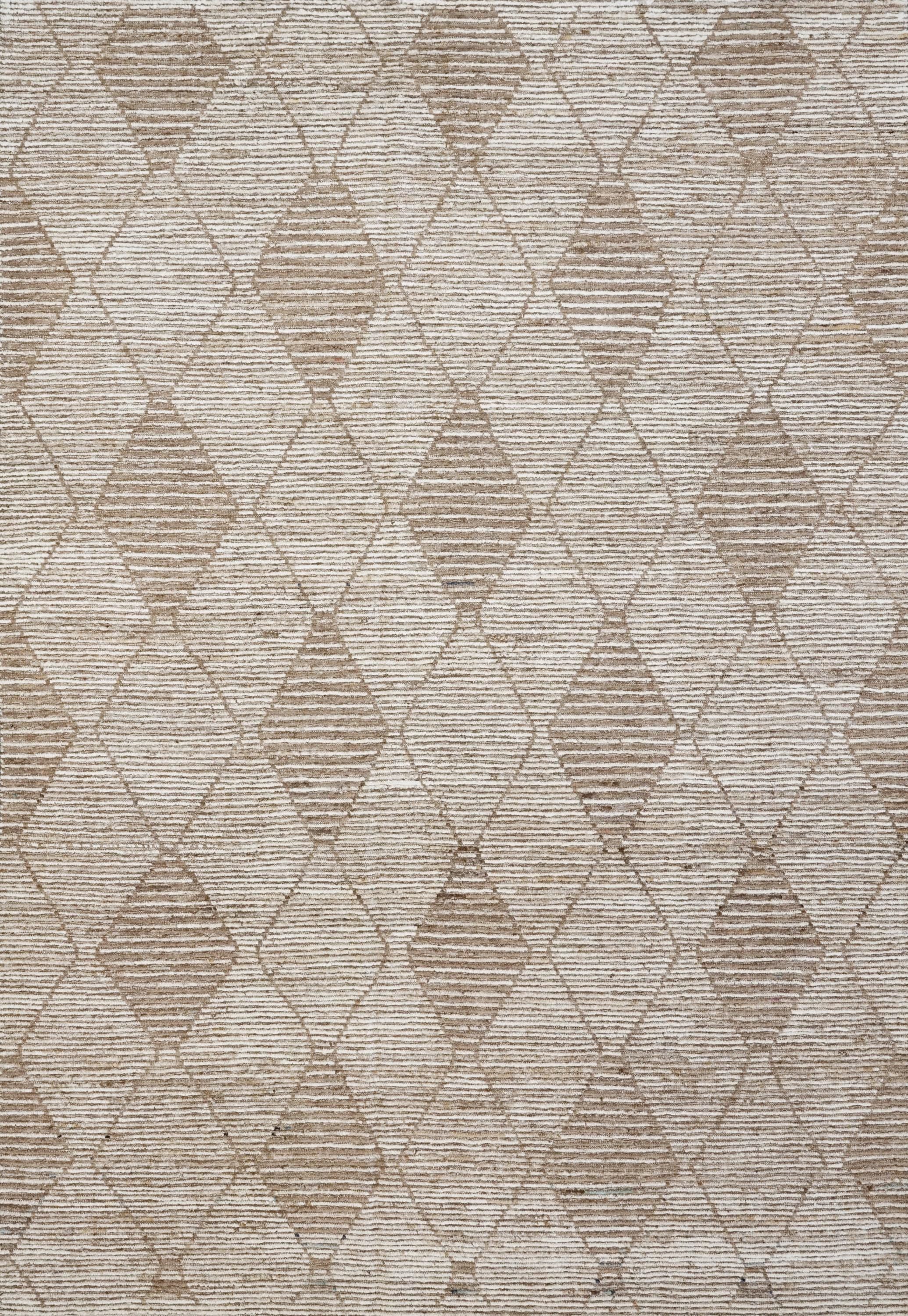 7x10 Ft Hand Knotted Afghan Wool Rug - Beige Moroccan Design