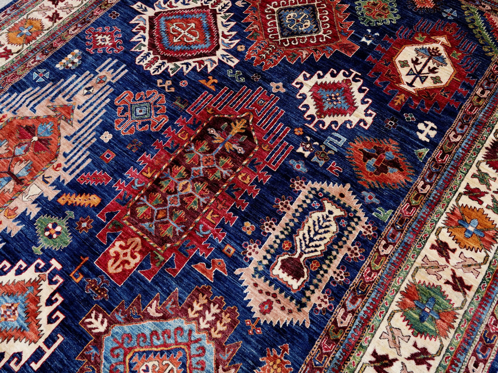 9x12 Ft Blue Kazak Rug - Afghan Oriental Area Rug - Persian Design