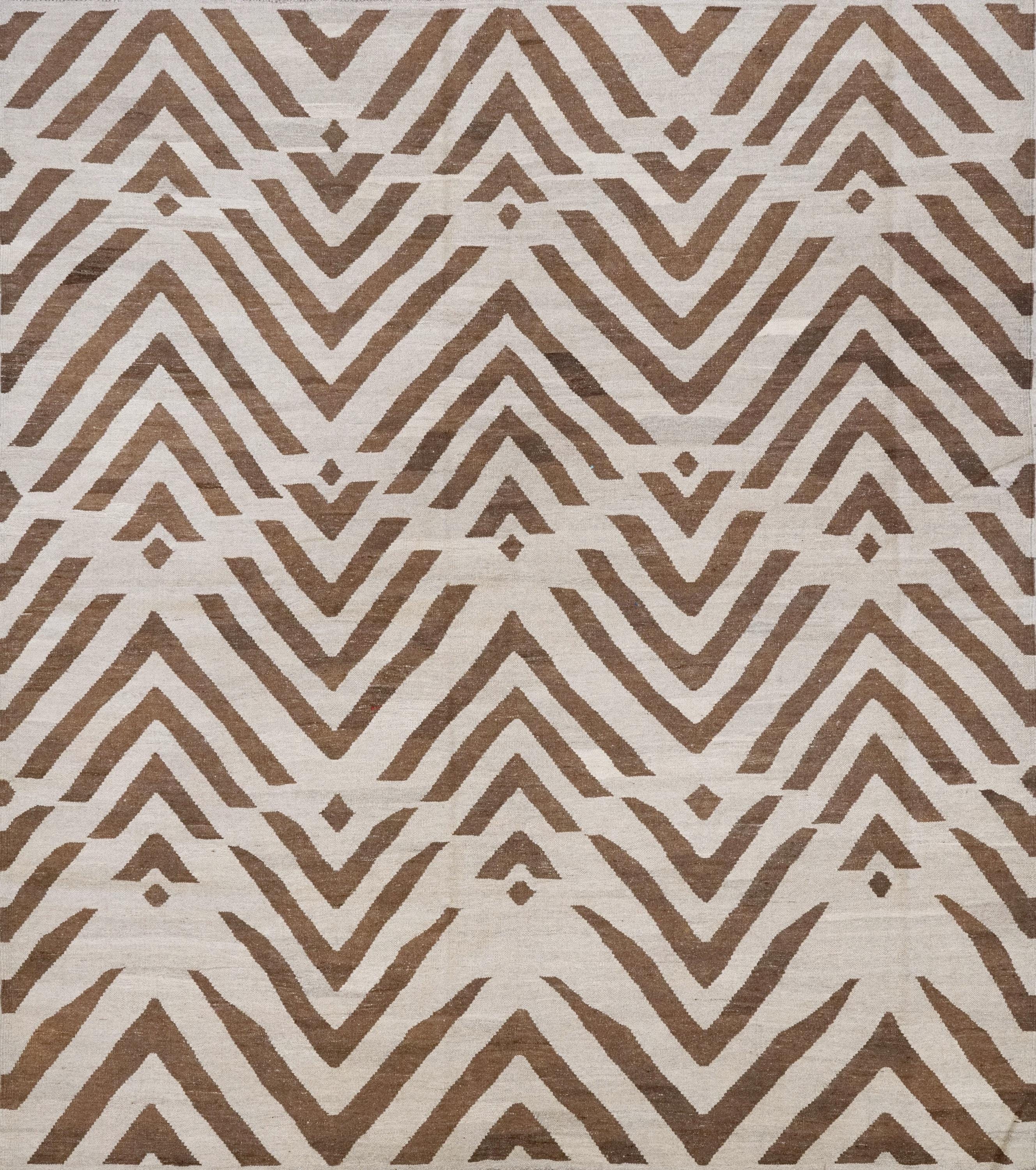 9x10 Ft Brown & Beige Kilim Rug - Flat Weave Area Rug - Abstract Design