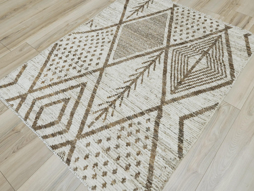 3x5 Ft Hand Knotted White Moroccan Rug - Afghan Tribal Rug