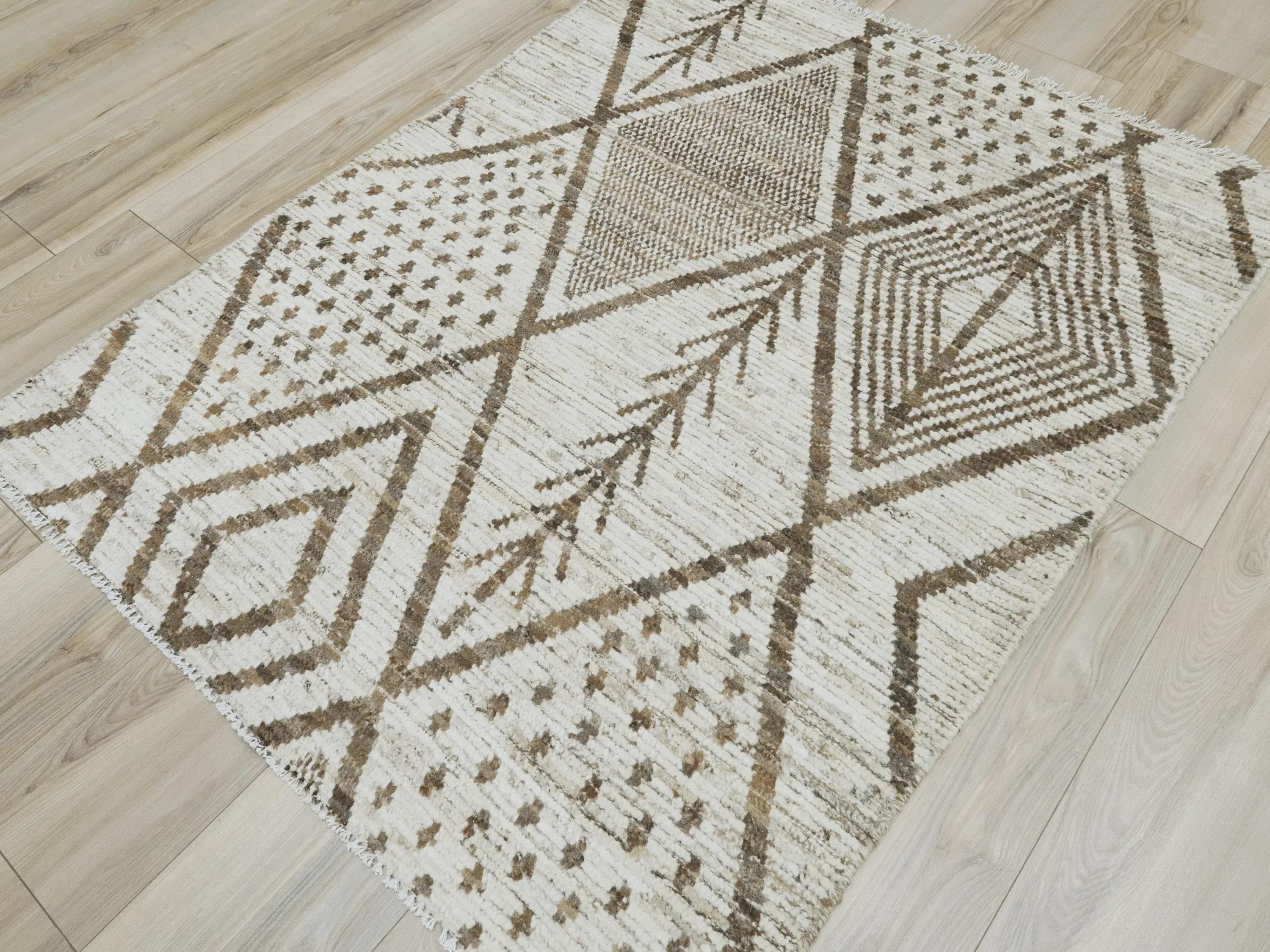 3x5 Ft Hand Knotted White Moroccan Rug - Afghan Tribal Rug