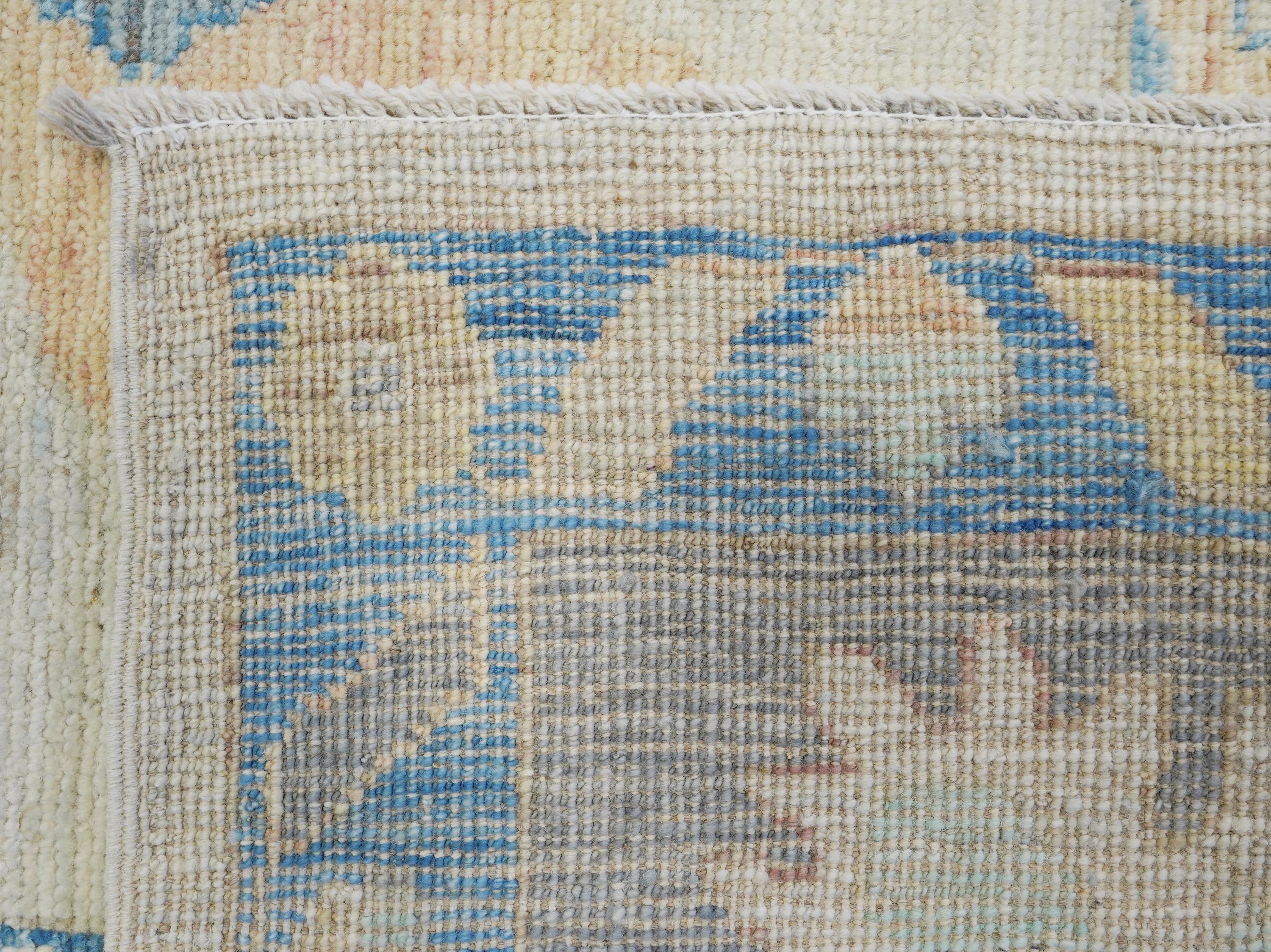 10x14 Ft Muted Blue & Orange Oushak Rug - Hand Knotted Afghan Rug - Turkish Floral Design