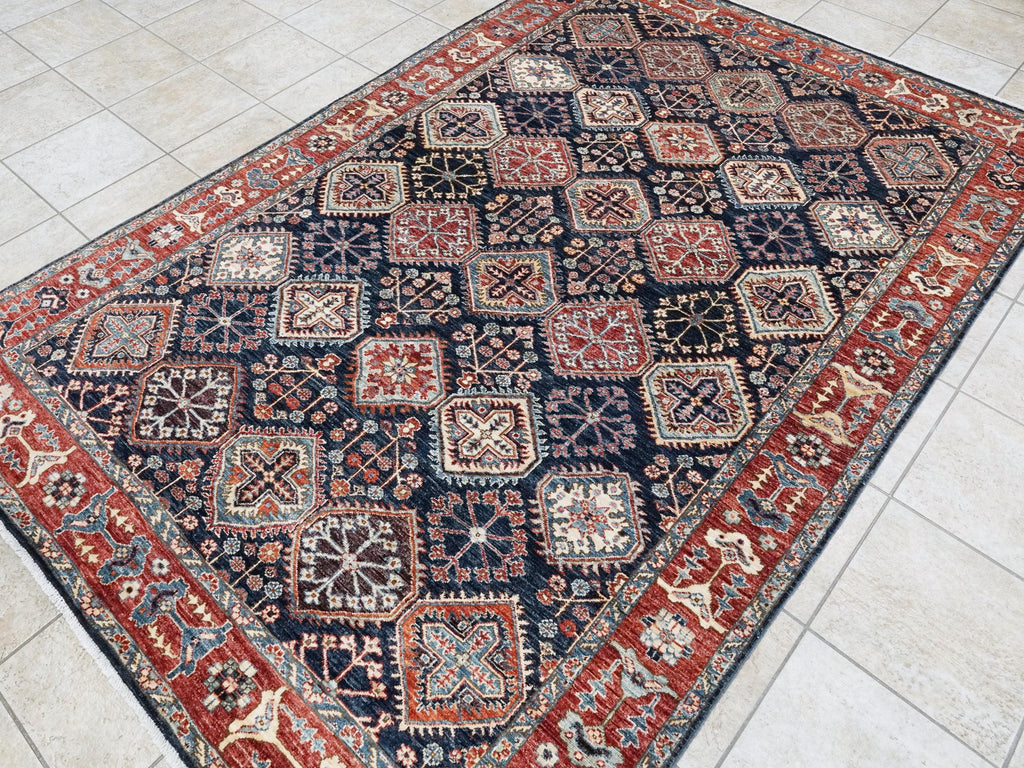 6x9 Ft Blue & Red Heriz Rug - Oriental Area Rug - Persian Design