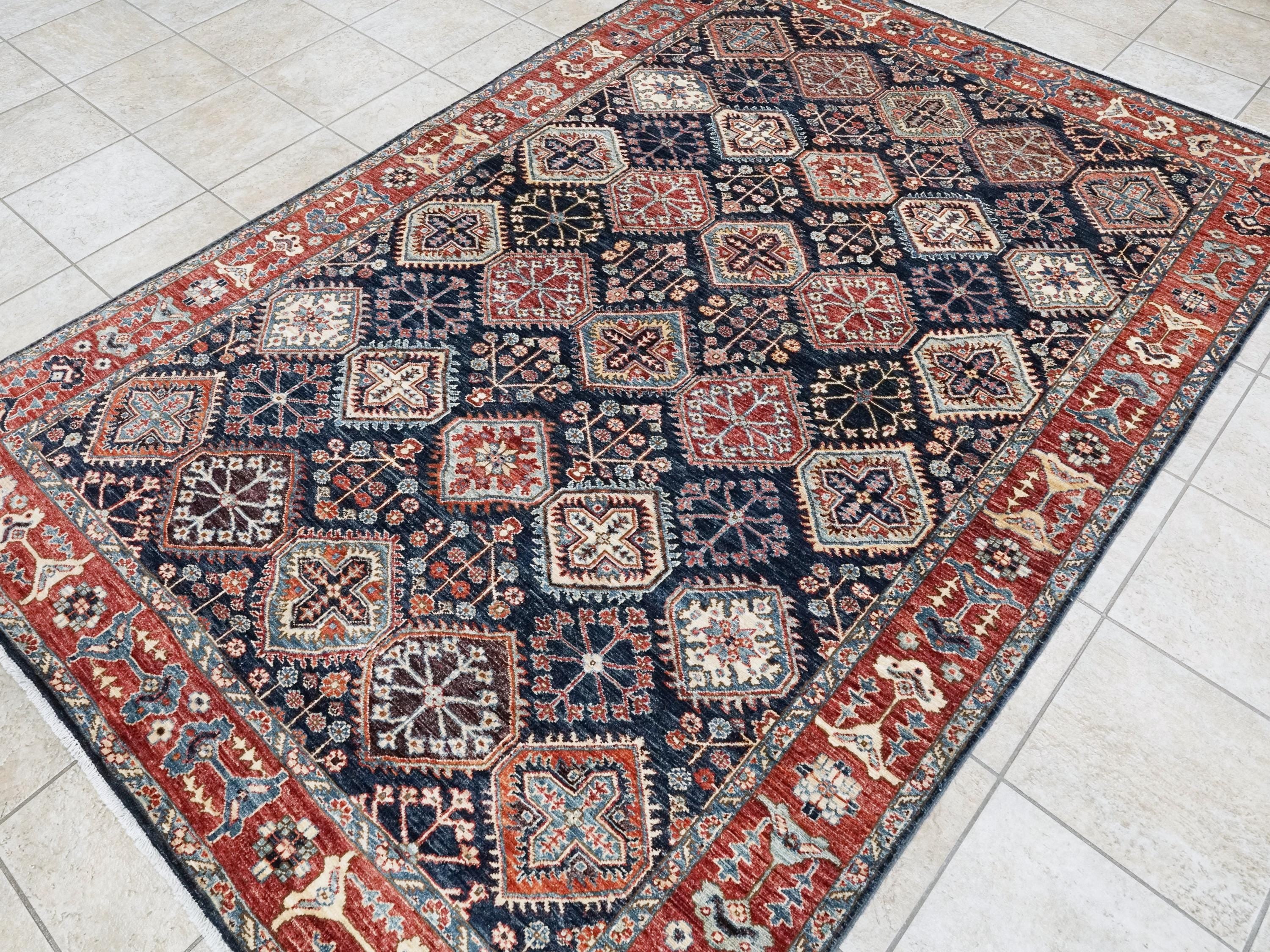 6x9 Ft Blue & Red Heriz Rug - Oriental Area Rug - Persian Design