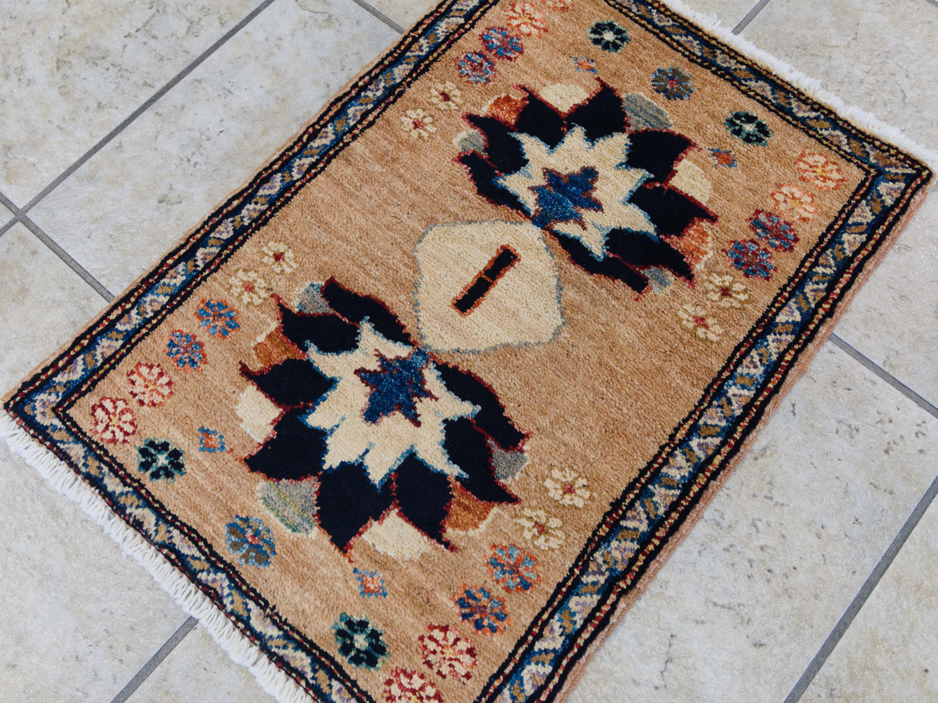1x2 Ft Light Brown Serapi Rug - Floral Accent Rug