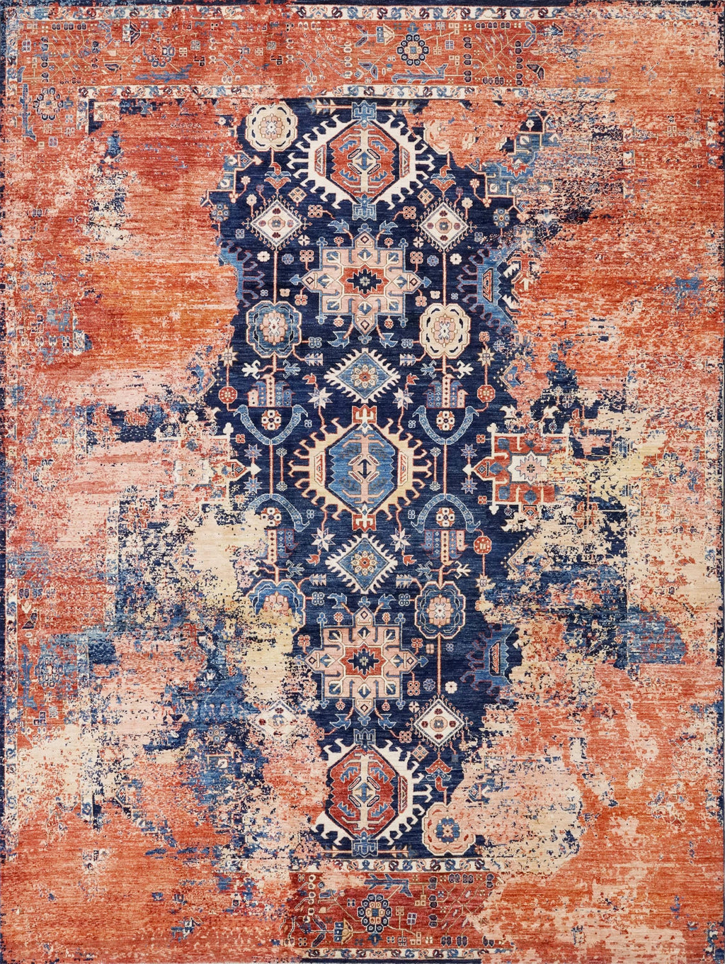 9x12 Ft Red & Blue Heriz Rug - Hand Knotted Transitional Rug