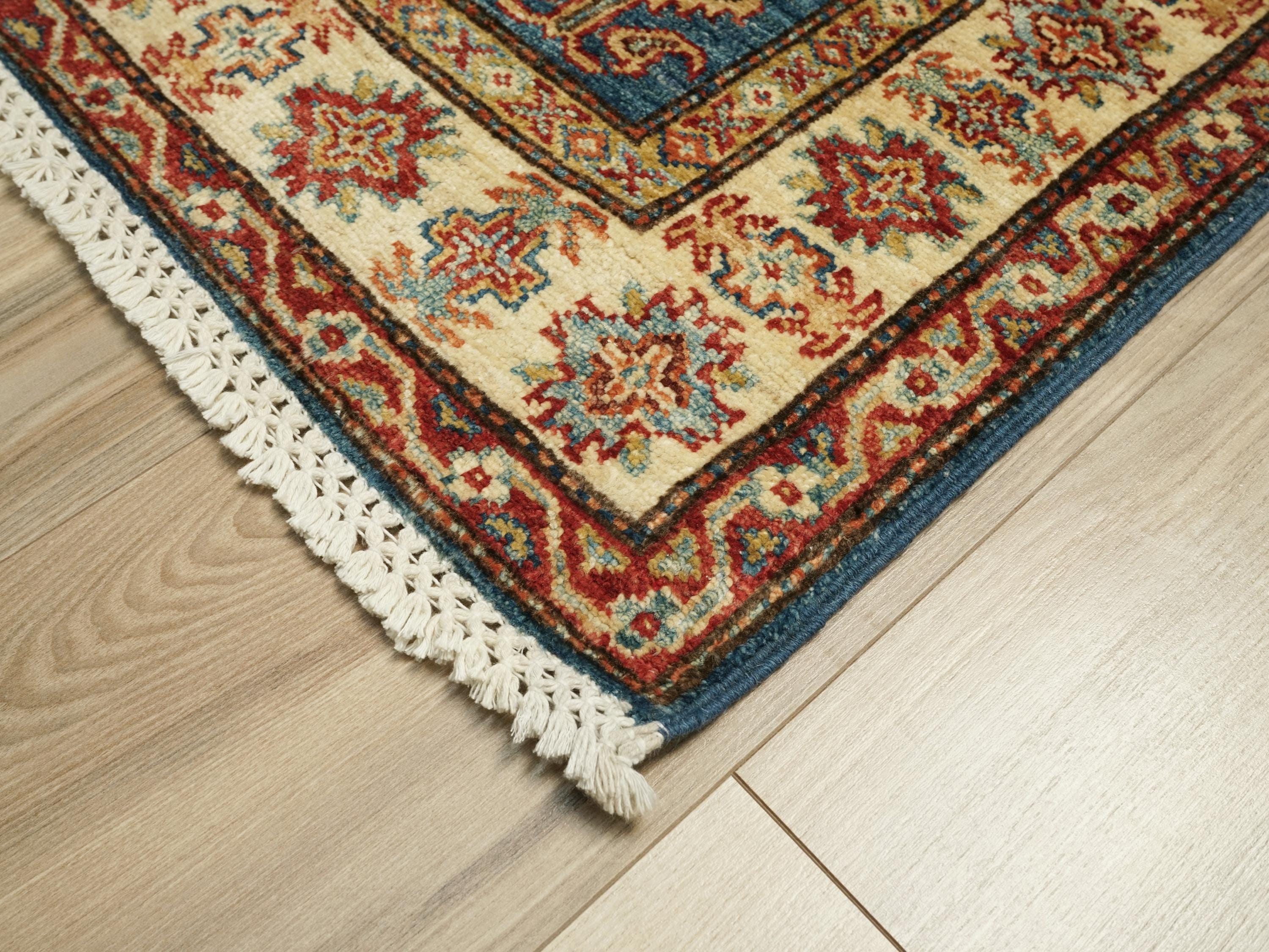 3x4 Ft Blue Kazak Rug - Afghan Handmade Area Rug