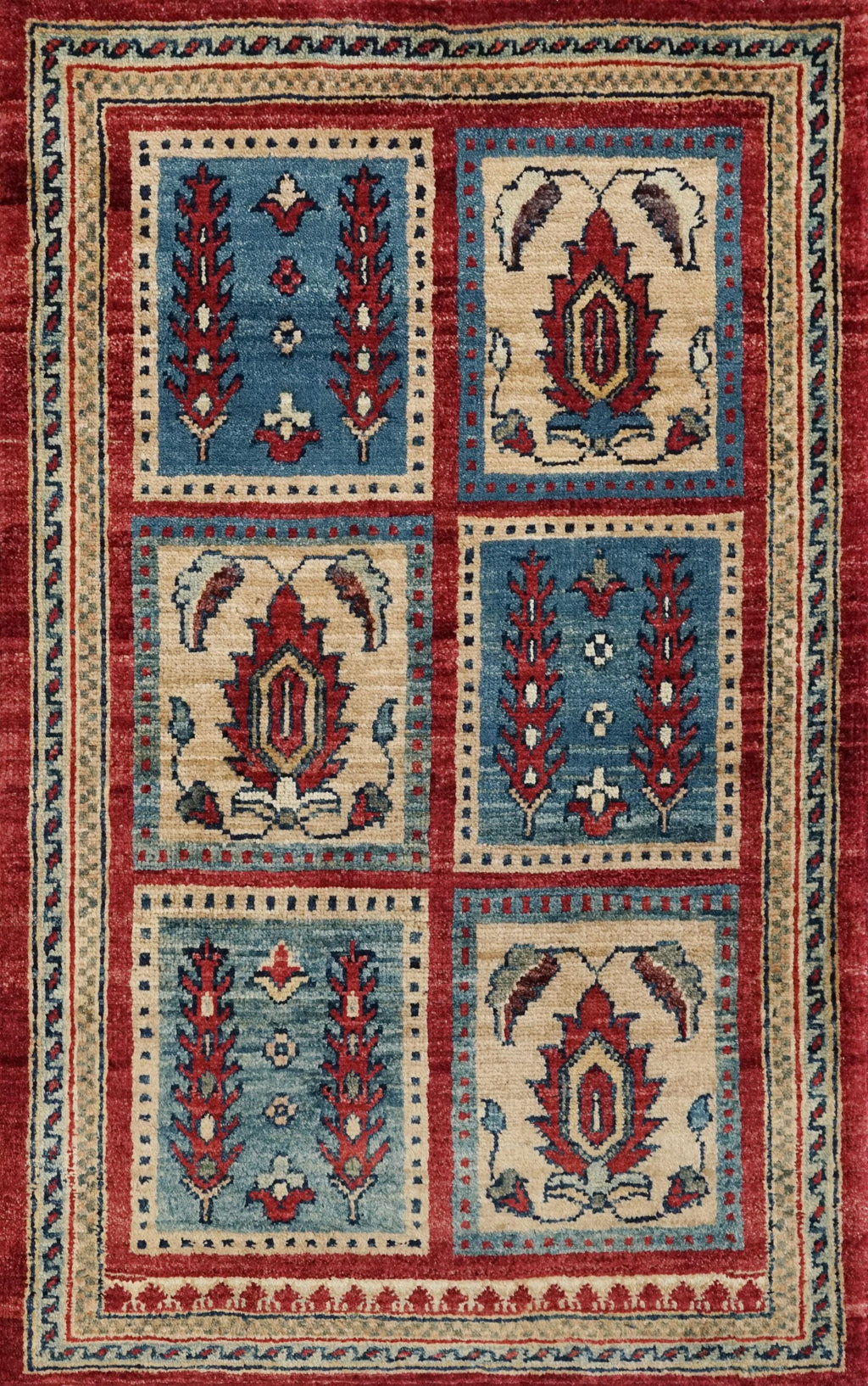 2x3 Ft Hand Knotted Red Heriz Rug - Afghan Wool Accent Rug
