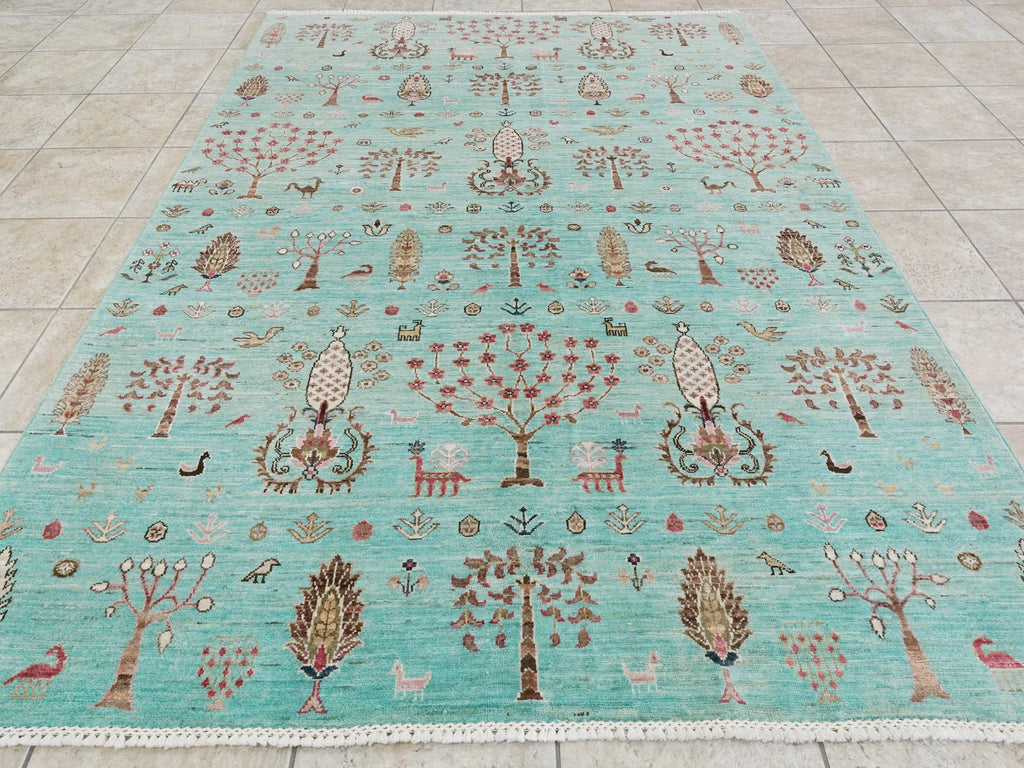 6x8 Ft Hand Knotted Cyan Serapi Rug - Ghazni Wool Persian Rug