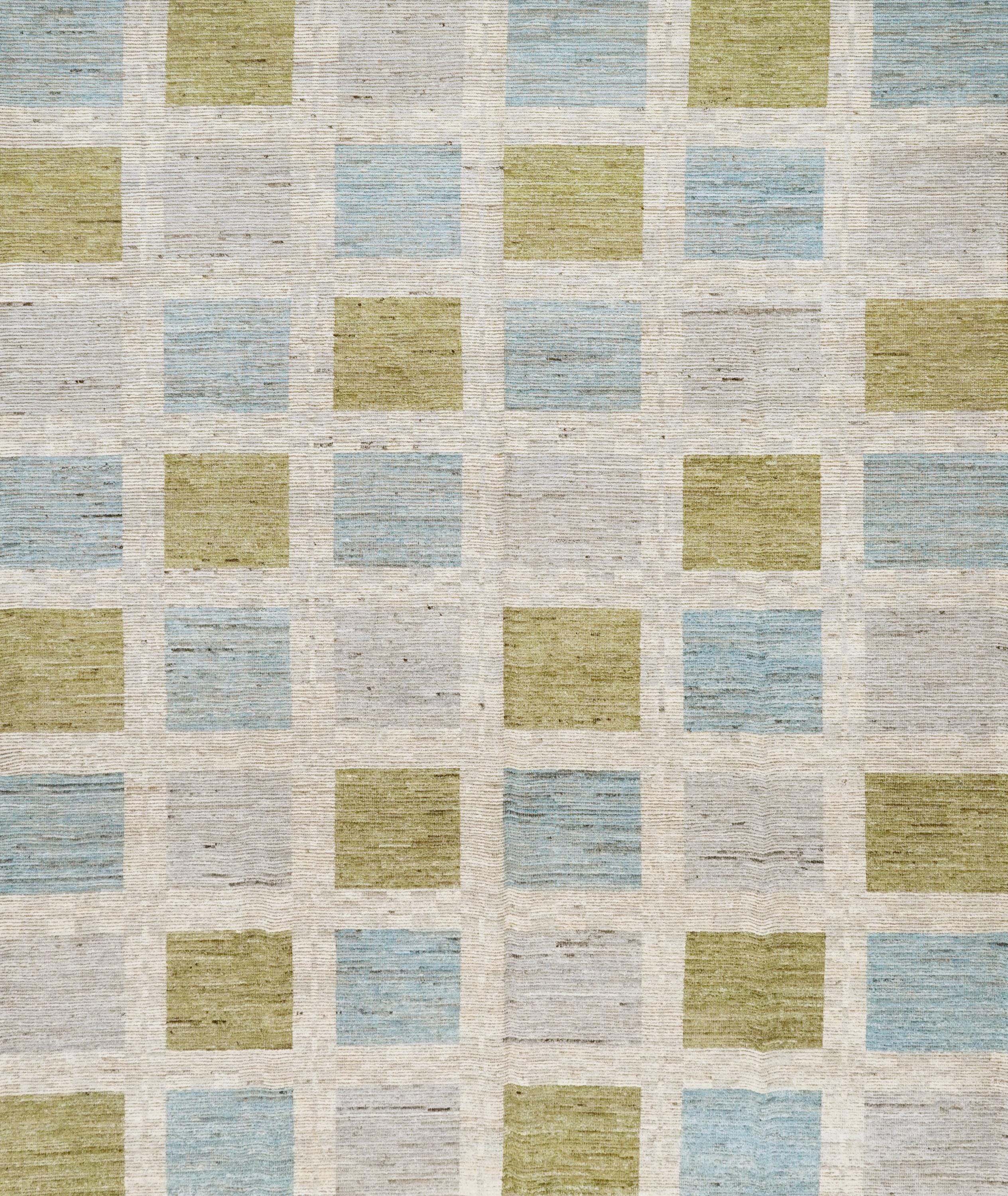 Hand Knotted Moroccan Wool Rug – 9x12 Blue Green Area Rug