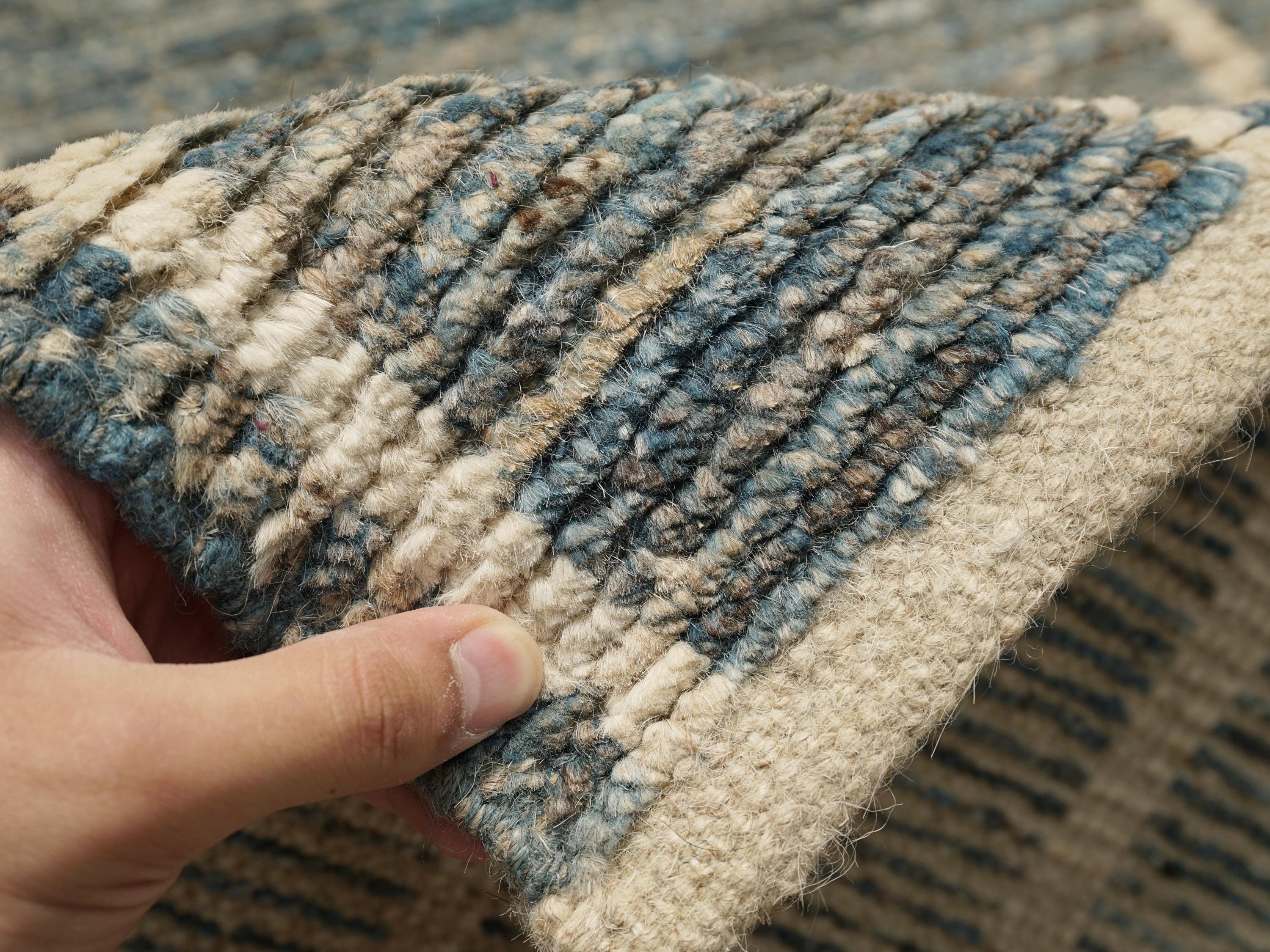 13 Ft Blue Moroccan Runner Rug - Hand Knotted Afghan Rug