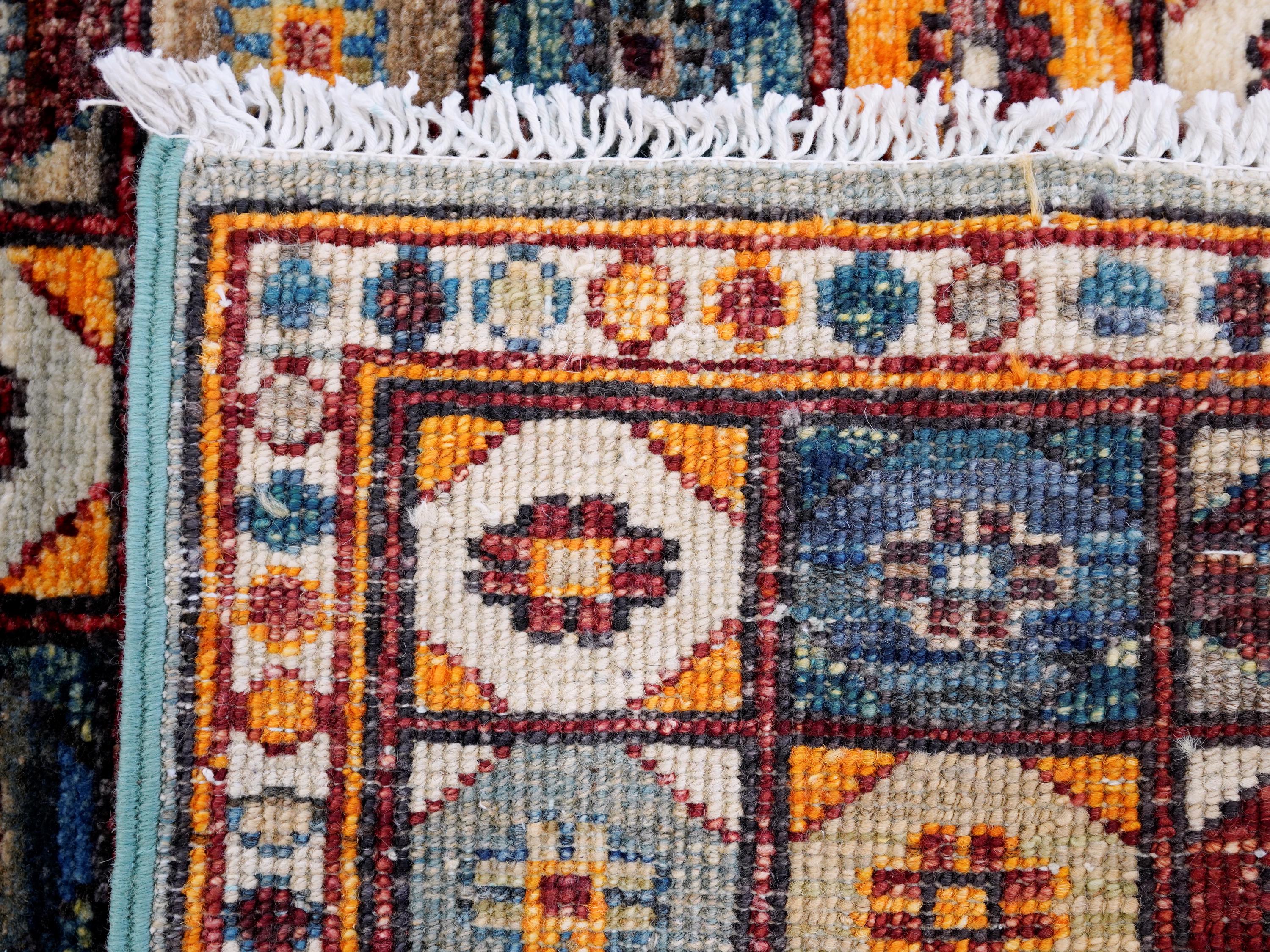 2x5 Ft Blue & Orange Heriz Rug - Hand Knotted Small Runner