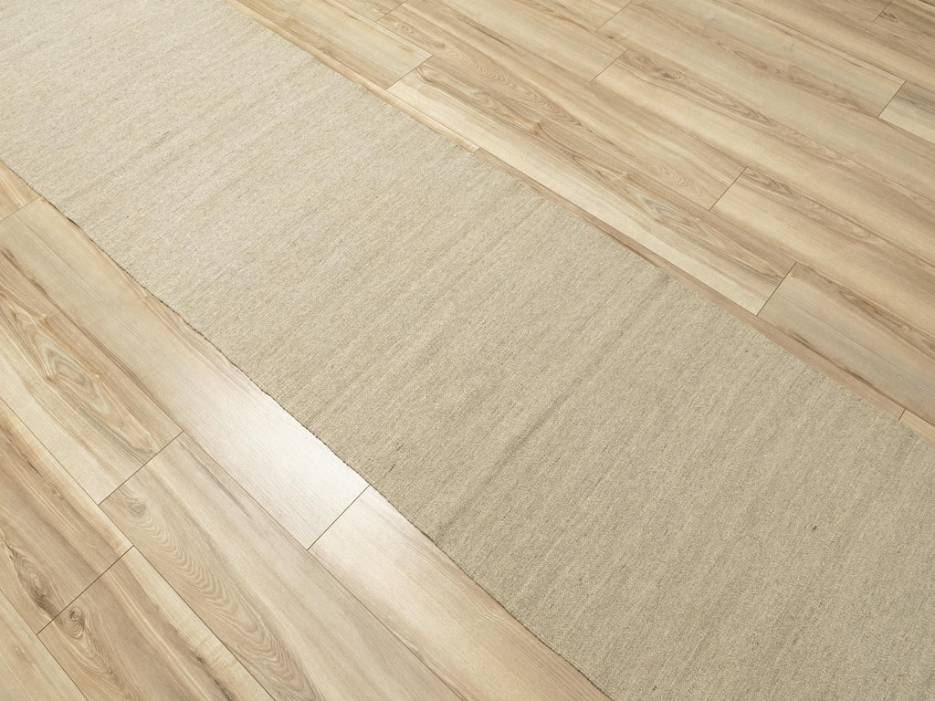 17 Ft Handmade Kilim Runner Rug: Beige Flat Weave Hallway Rug