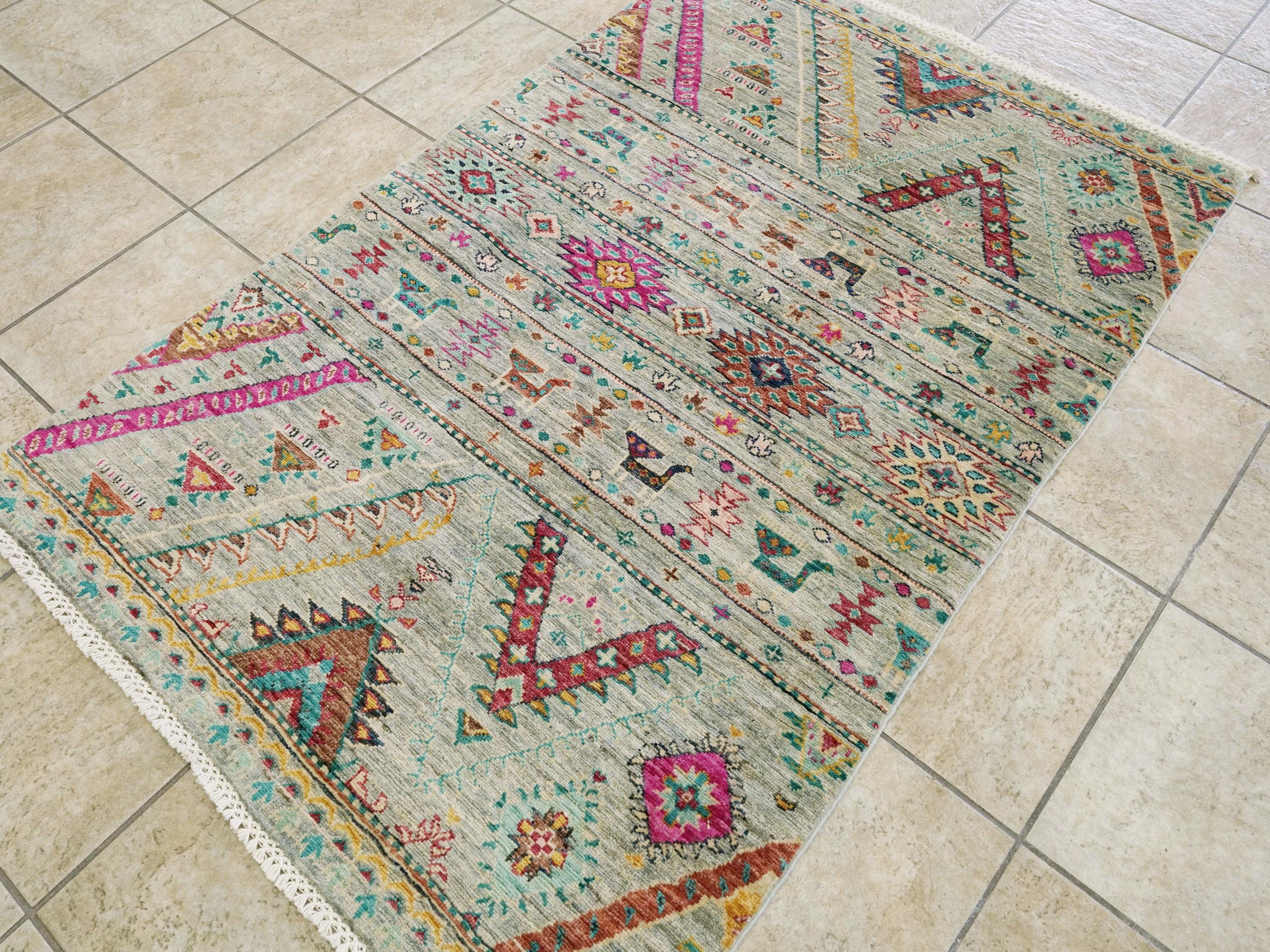 3x5 Ft Hand Knotted Cyan Khorjin Rug - Traditional Tribal Rug