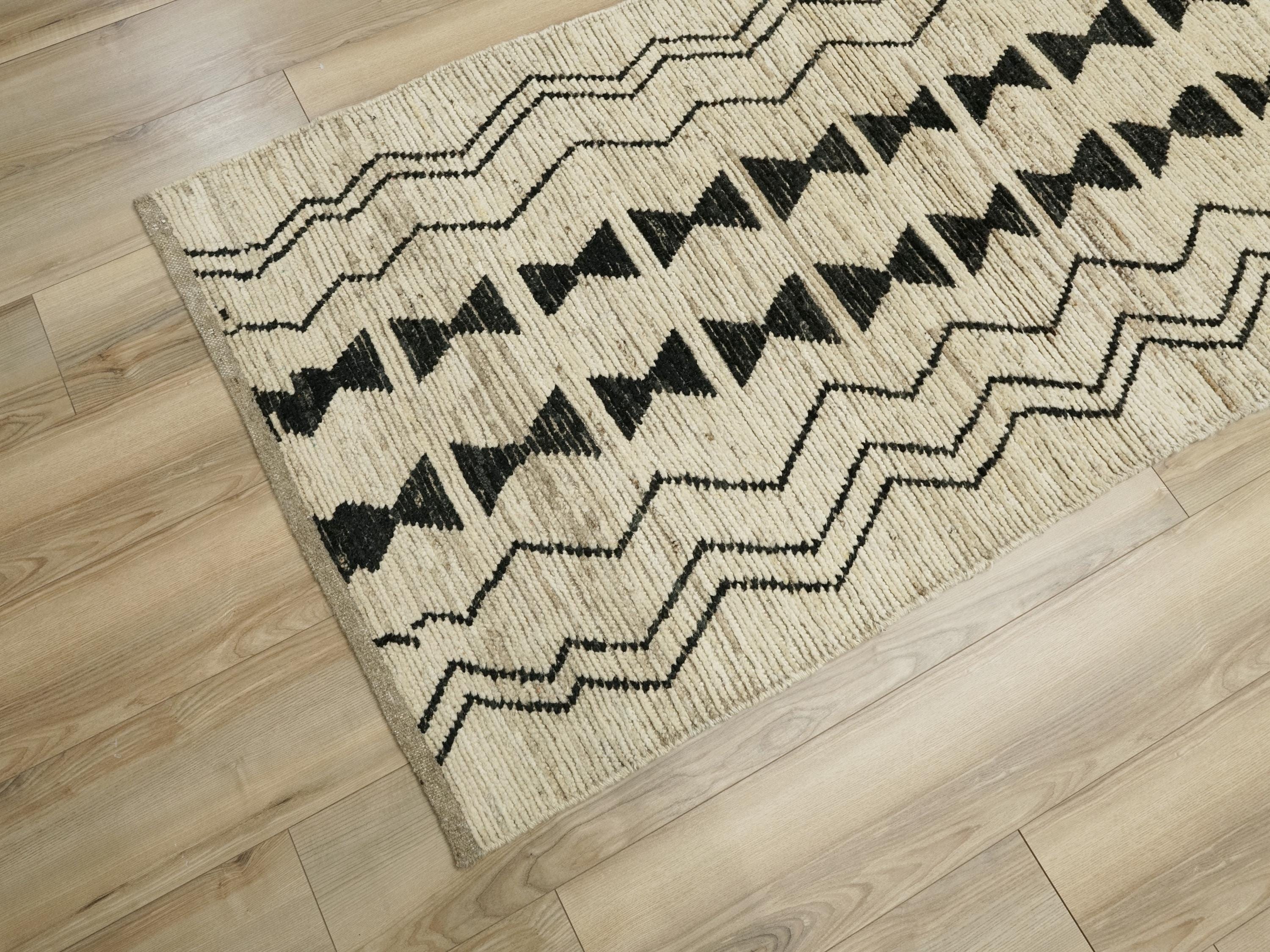 13 Ft White Moroccan Runner Rug - Handmade Wool Hallway Rug