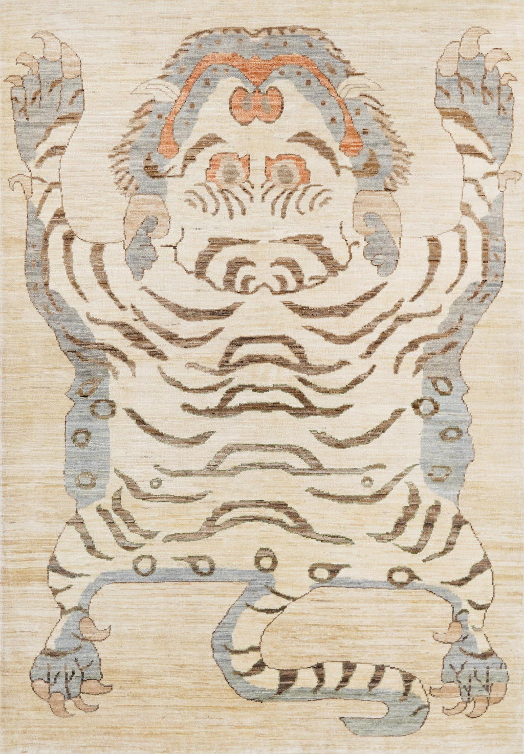 4x6 Ft Beige Tiger Rug - Hand Knotted Oriental Rug