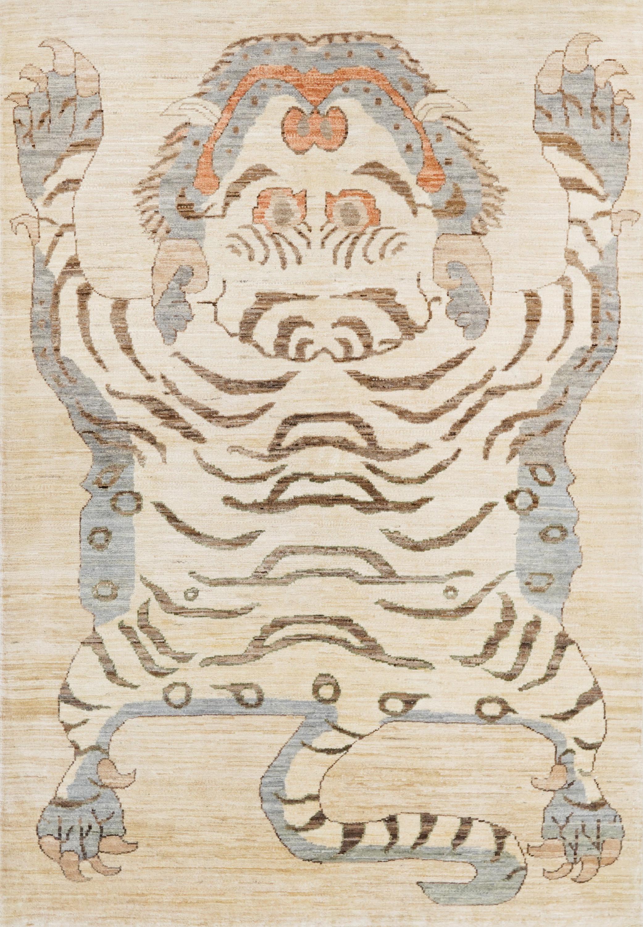 4x6 Ft Beige Tiger Rug - Hand Knotted Oriental Rug