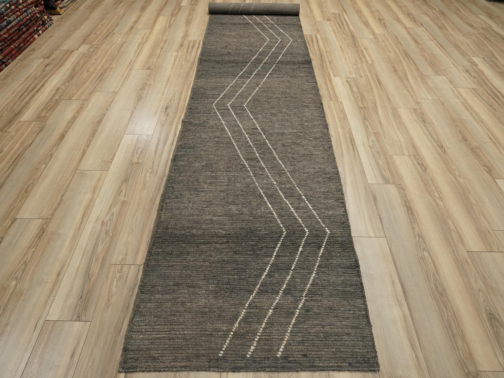 16 Ft Black Moroccan Runner Rug - Afghan Handmade Hallway Rug