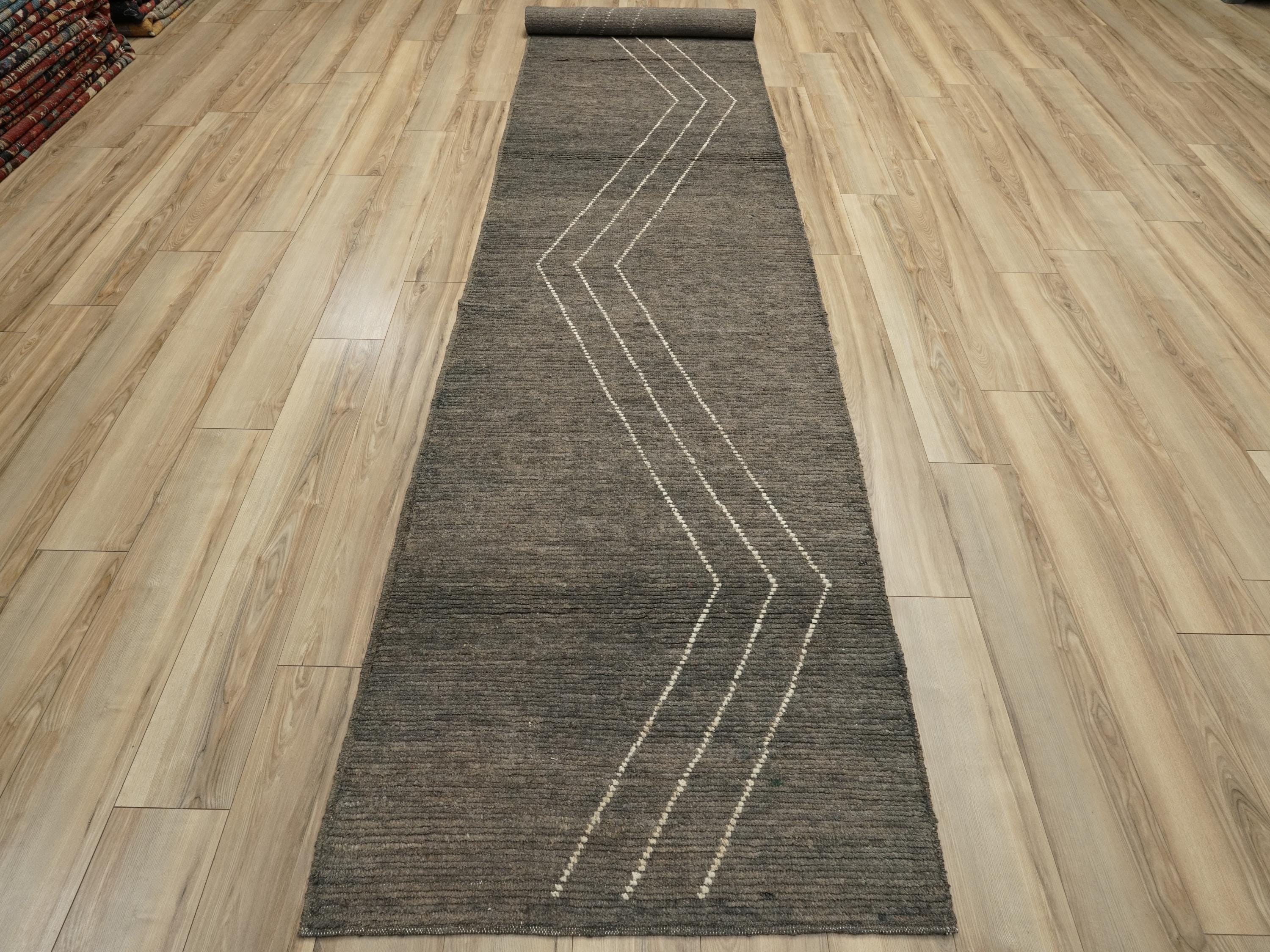 16 Ft Black Moroccan Runner Rug - Afghan Handmade Hallway Rug