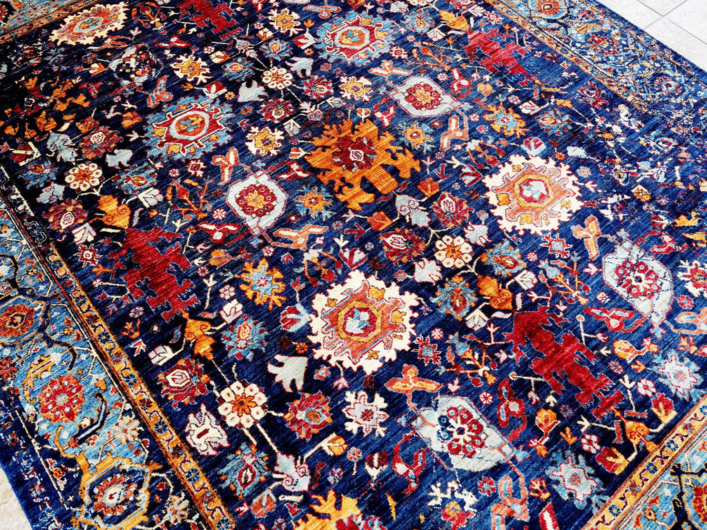 8x10 Ft Dark Blue Bidjar Rug - Hand Knotted Wool Oriental Rug - Broken Design