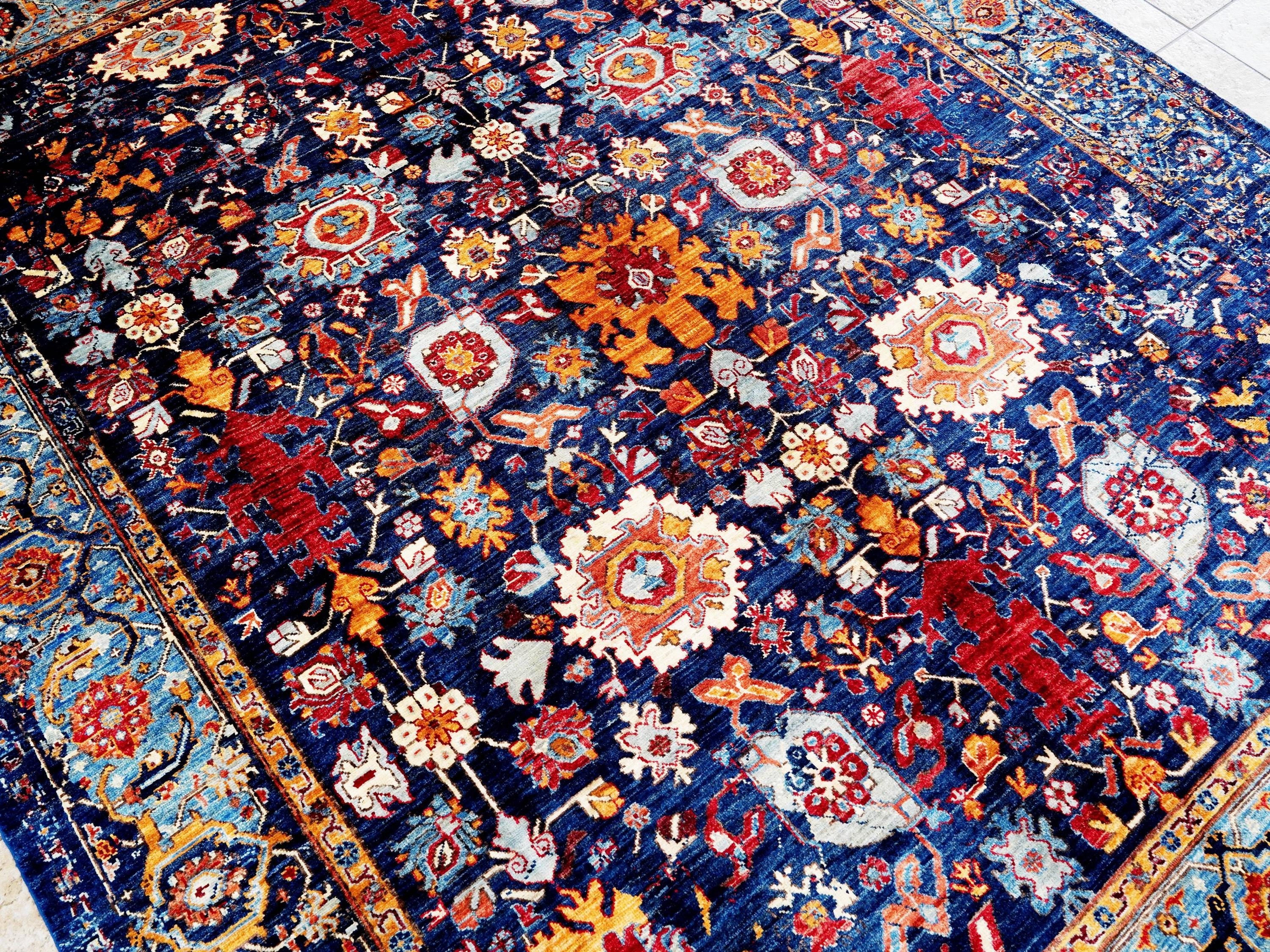 8x10 Ft Dark Blue Bidjar Rug - Hand Knotted Wool Oriental Rug - Broken Design
