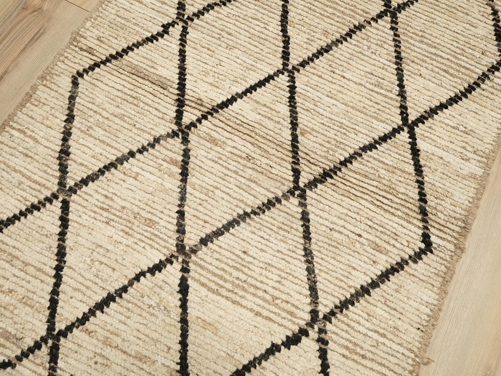 15 Ft Handmade Wool Moroccan Runner Rug: Beige Afghan Hallway Rug