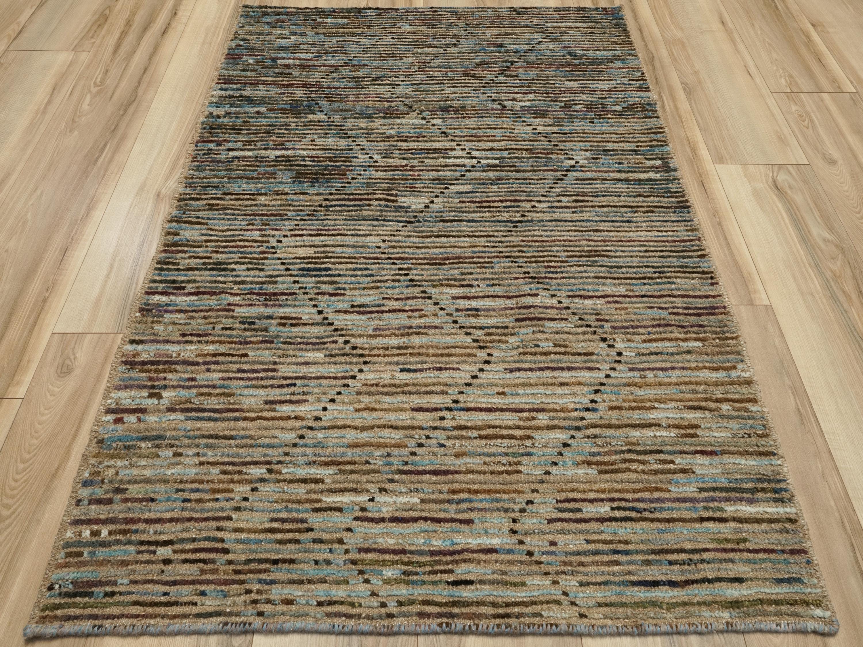3x5 Ft Coral Blue Moroccan Rug - Afghan Wool Area Rug