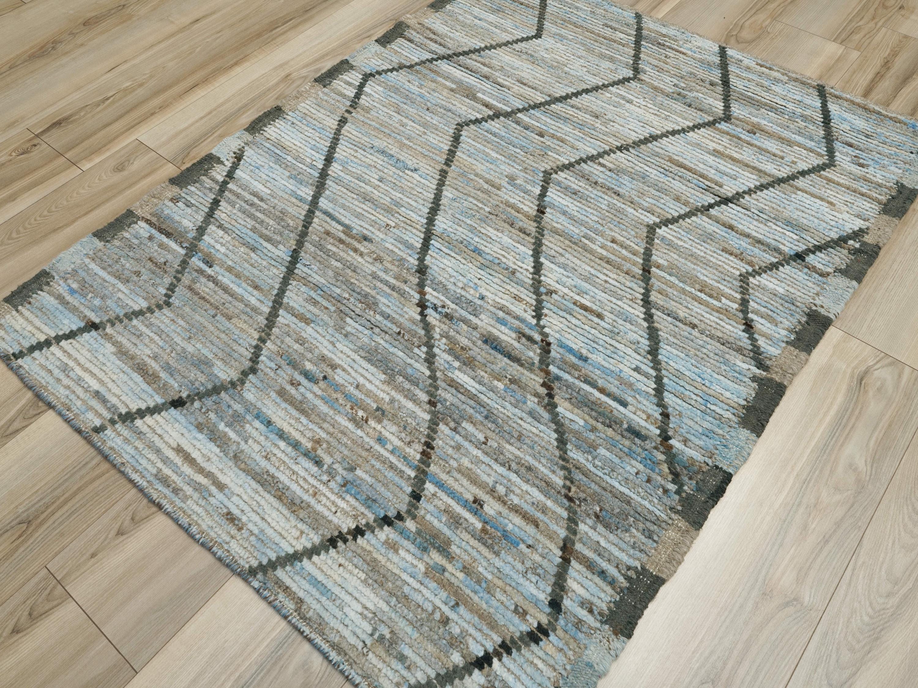 3x5 Ft Blue Moroccan Rug - Hand Knotted Area Rug