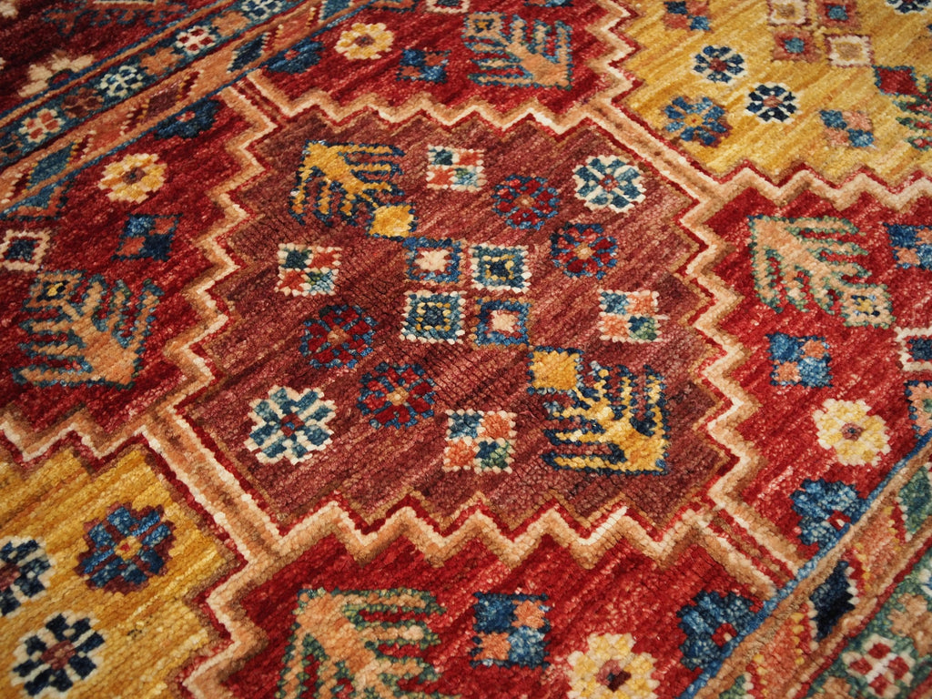 6x6 Ft Red Khorjin Rug - Hand Knotted Round Oriental Rug