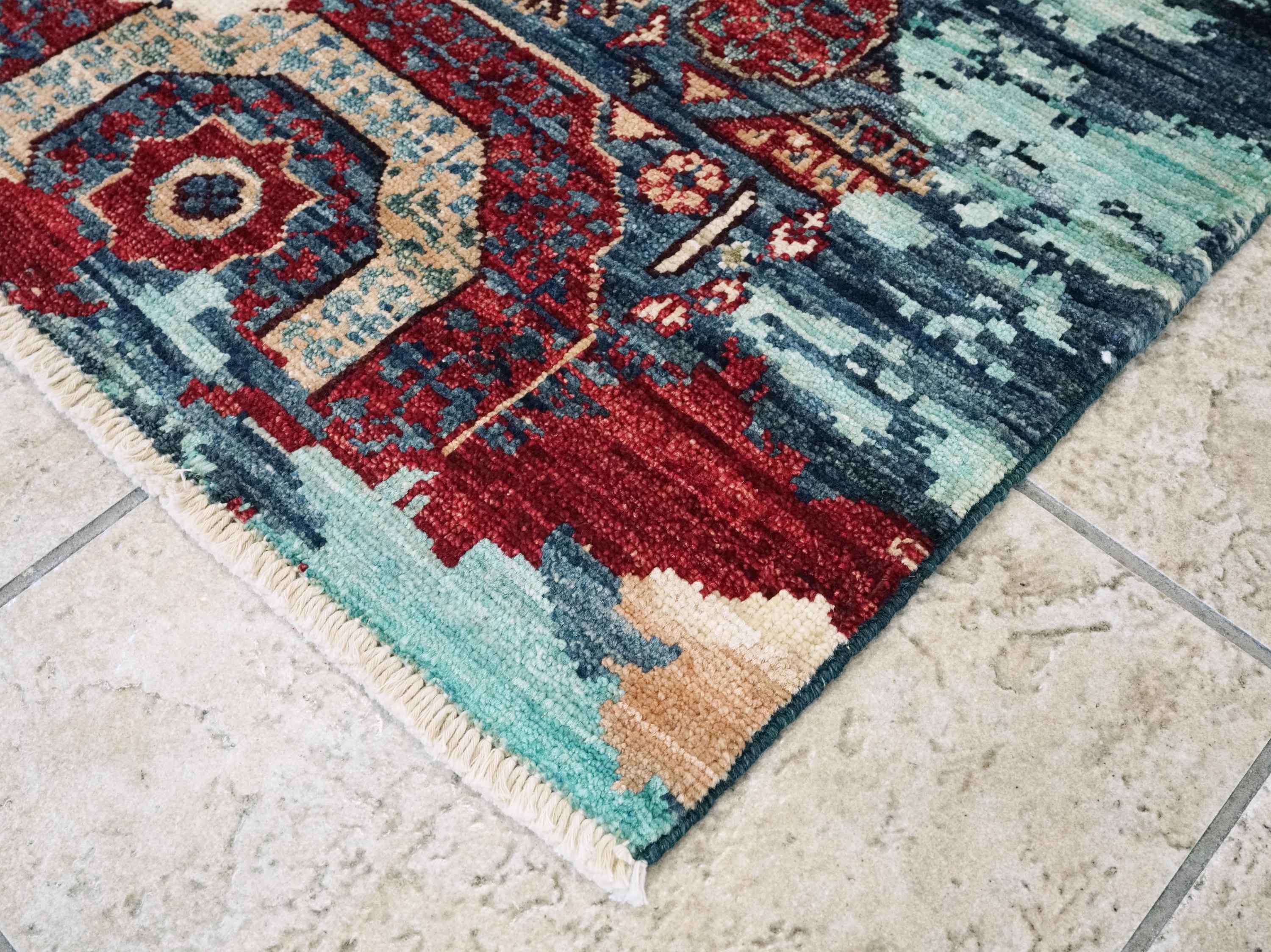 2x5 Ft Blue Mamluk Rug - Hand Knotted Wool Hallway Runner