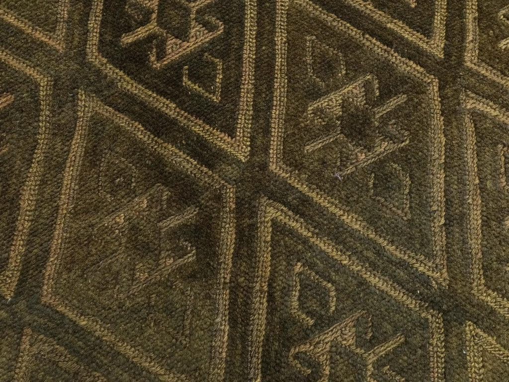 5x6 Ft Dark Green Tribal Kilim Rug - Hand-Knotted Wool - Vintage Afghan Rug