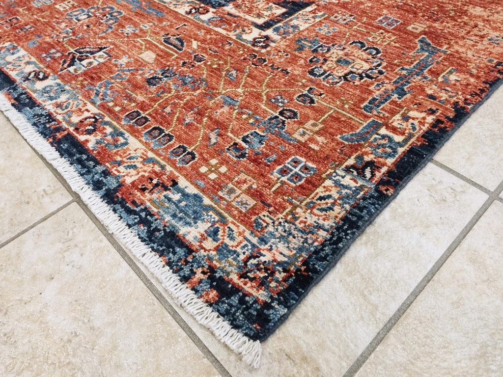 9x12 Ft Red & Blue Heriz Rug - Hand Knotted Transitional Rug